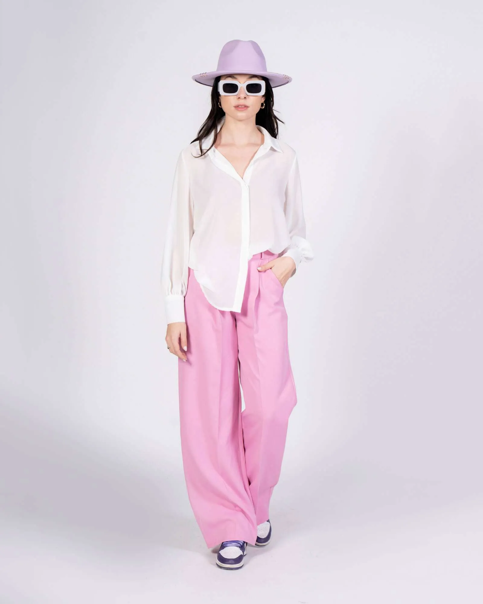 Pantaloni palazzo con pieghe – Rosa