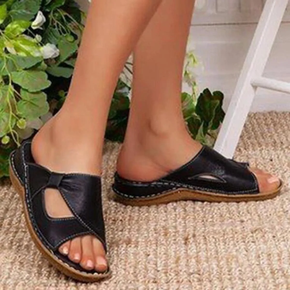 Pantofole da donna con plateau Pantofole estive da donna Sandali Scarpe da donna con zeppa Plus Size Fiocco antiscivolo Leggero