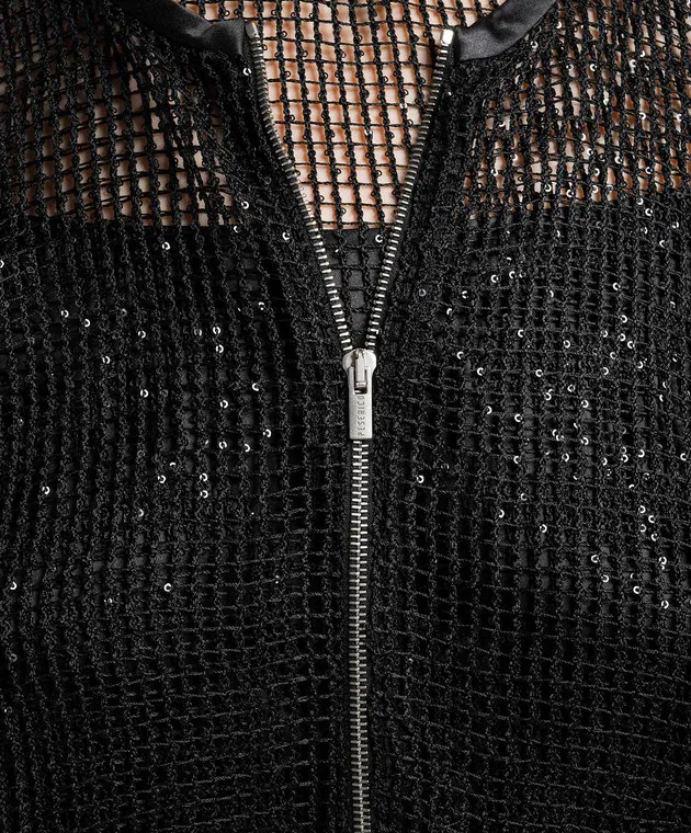 Peserico Cardigan nero traforato con seta e paillettes E2146100440