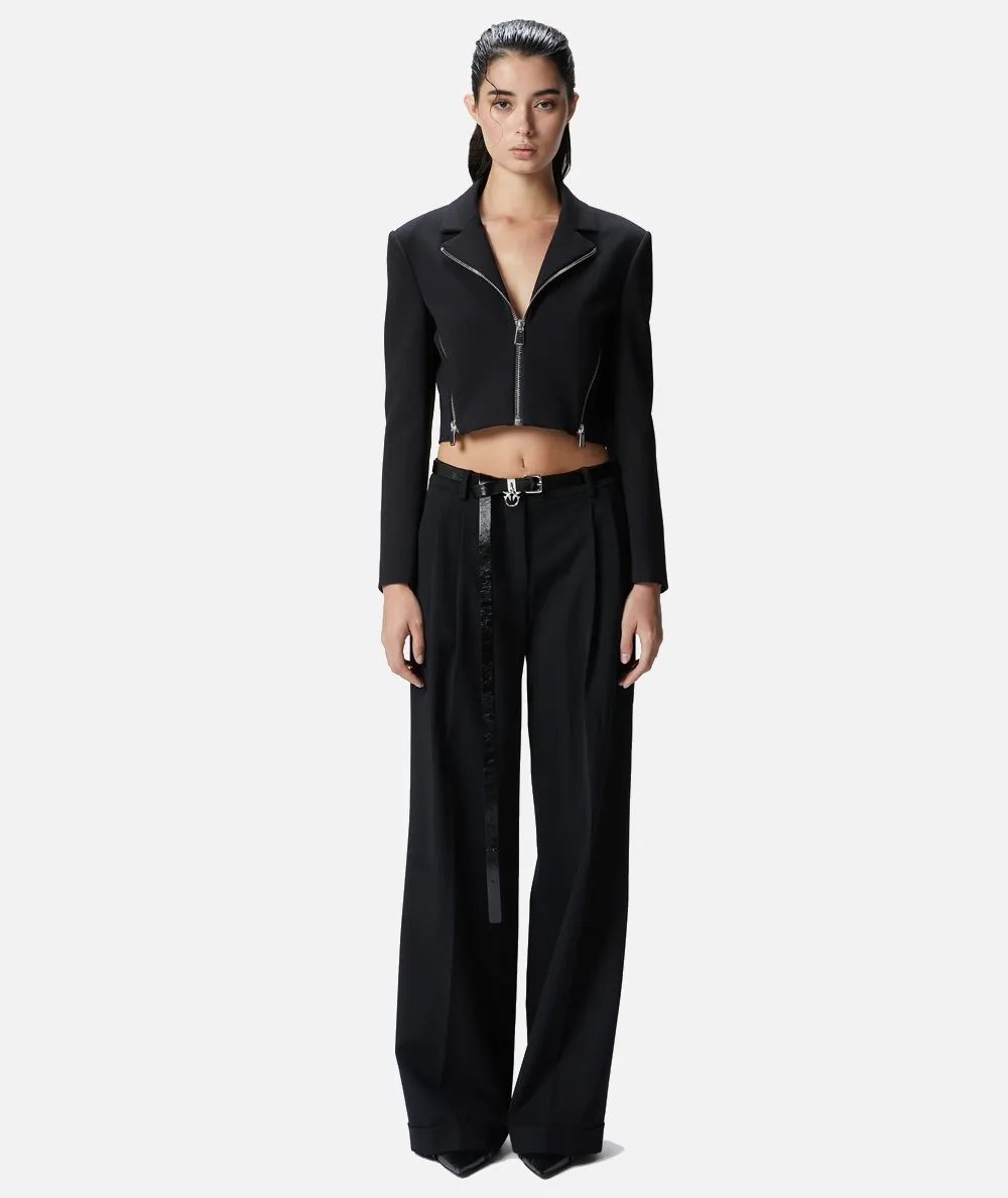 PINKO--Pantaloni ampi con pinces in twill lana