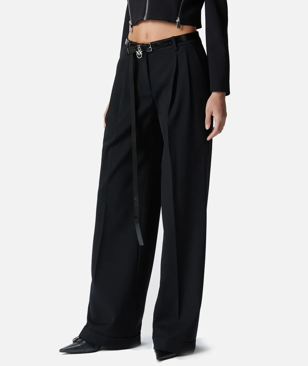 PINKO--Pantaloni ampi con pinces in twill lana