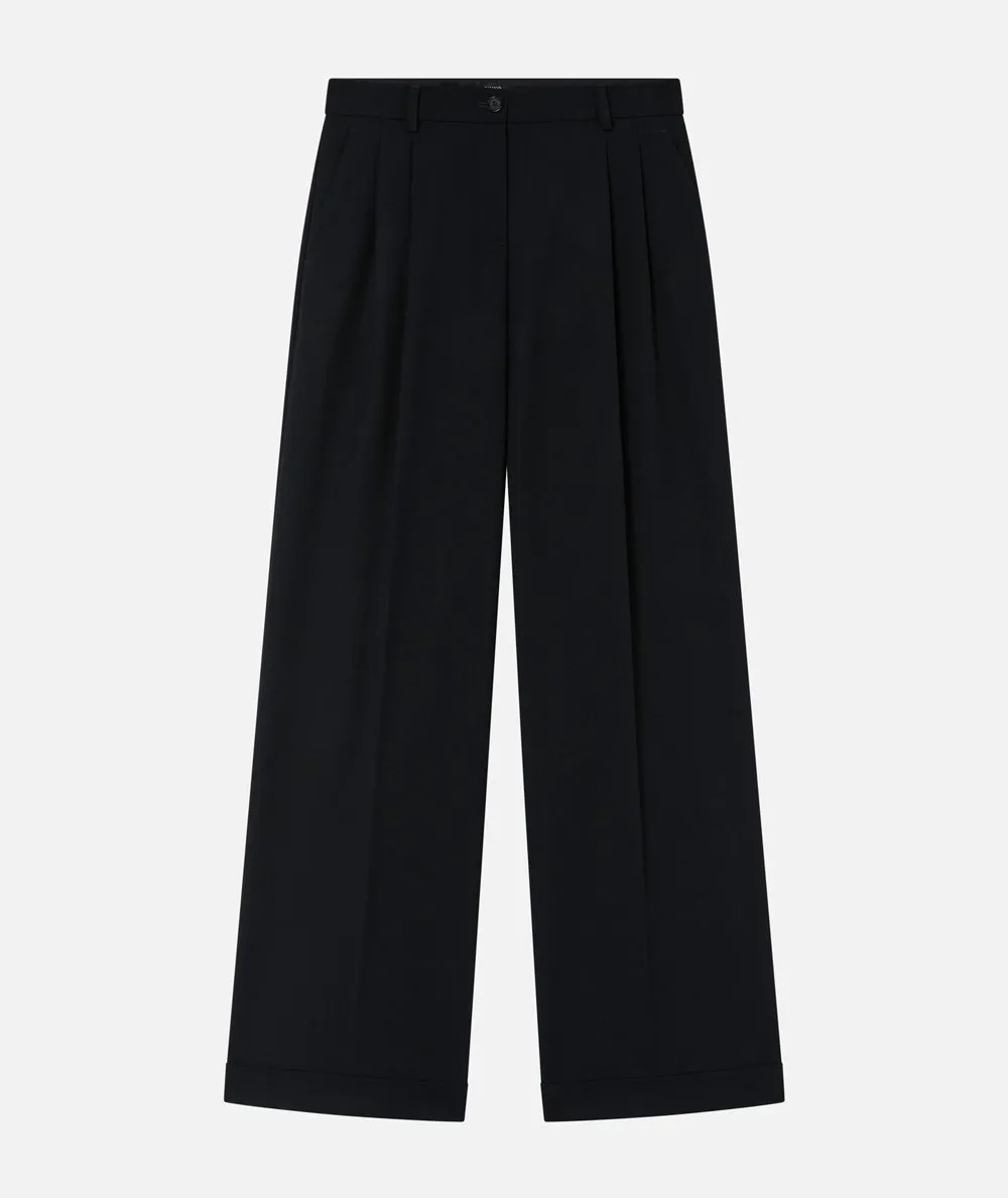 PINKO--Pantaloni ampi con pinces in twill lana