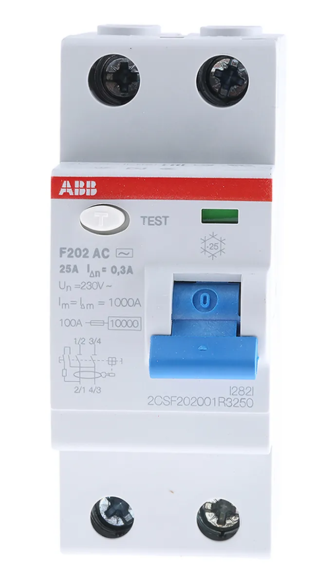 RCCB ABB F200, 2P, 25A, sensibilità 300mA, Tipo AC