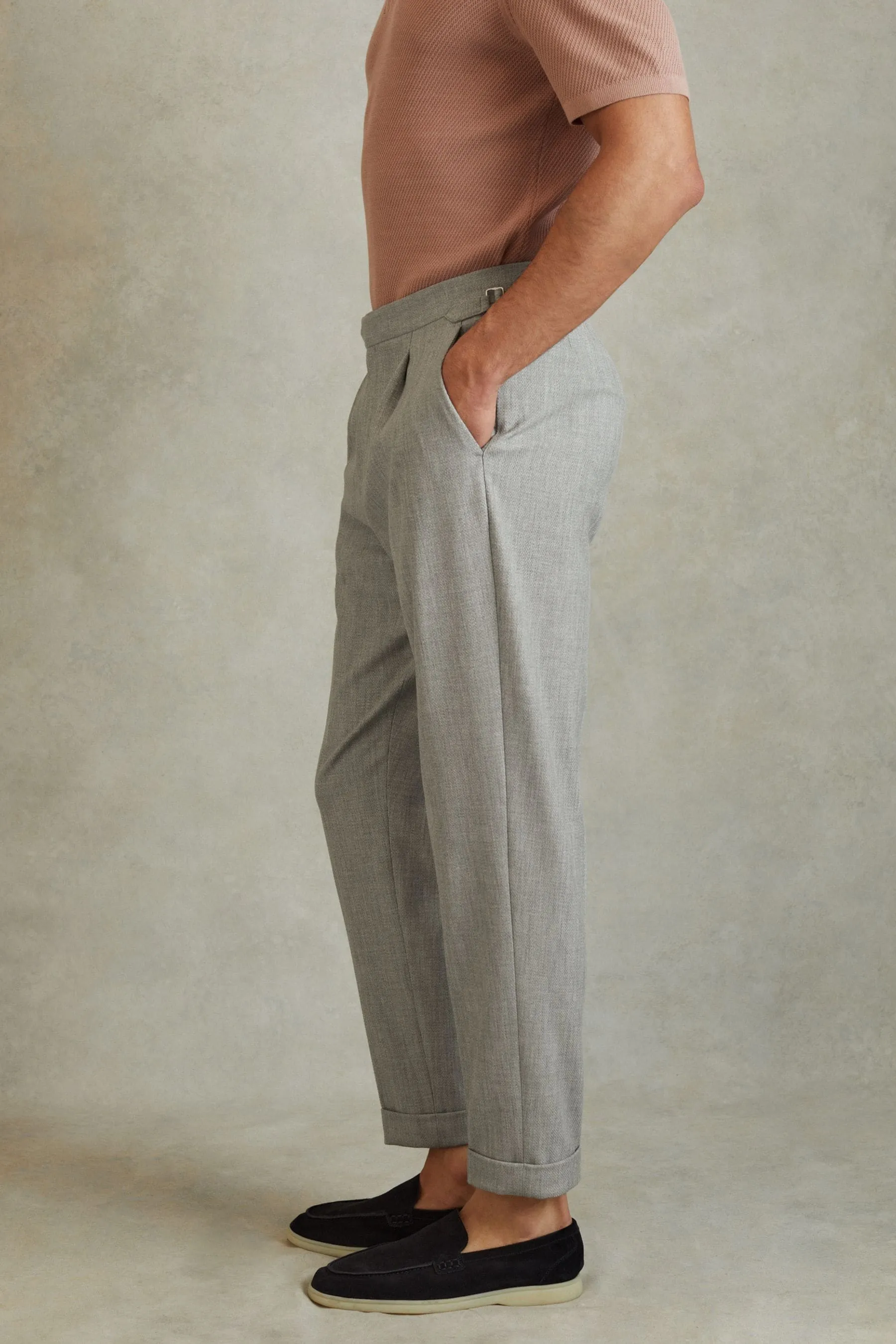 Reiss Bridge Textured Side Adjuster Regular - Fit Trousers with Turn-Ups    