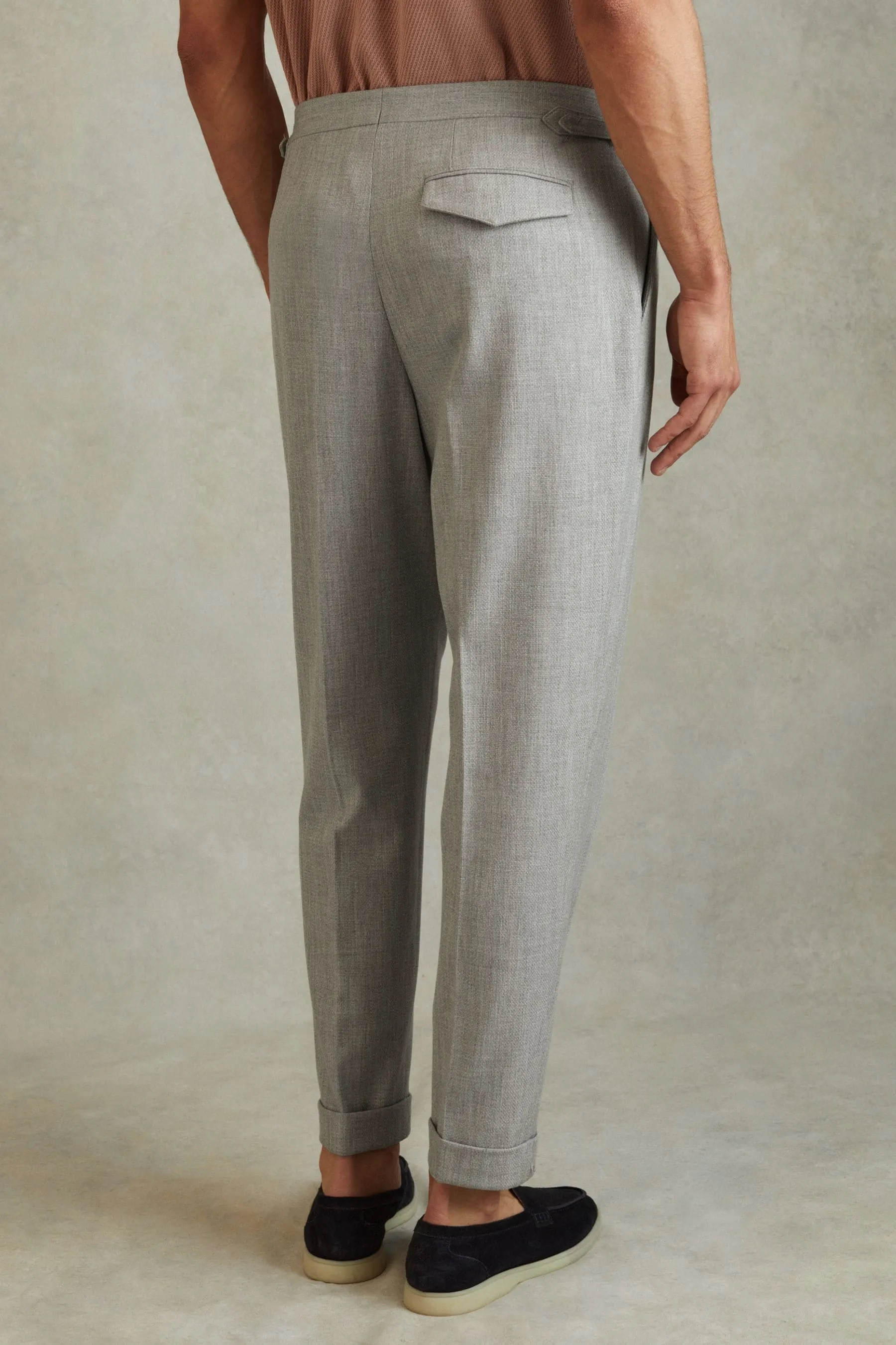 Reiss Bridge Textured Side Adjuster Regular - Fit Trousers with Turn-Ups    