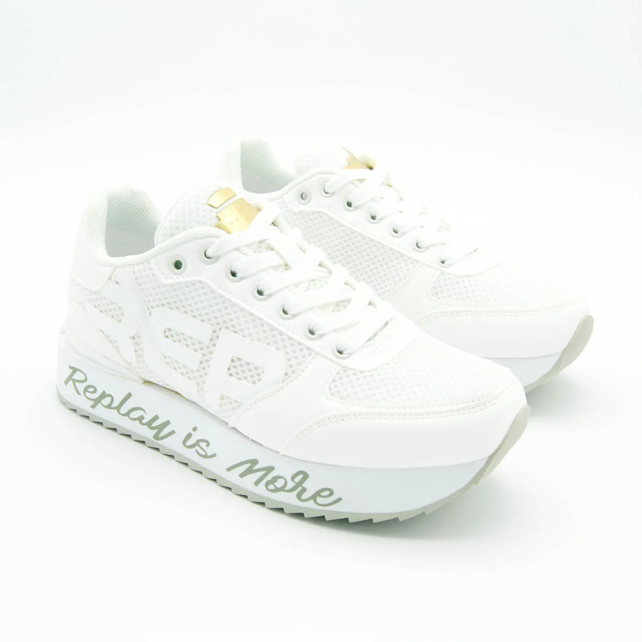 Replay sneaker platform mesh e pelle White