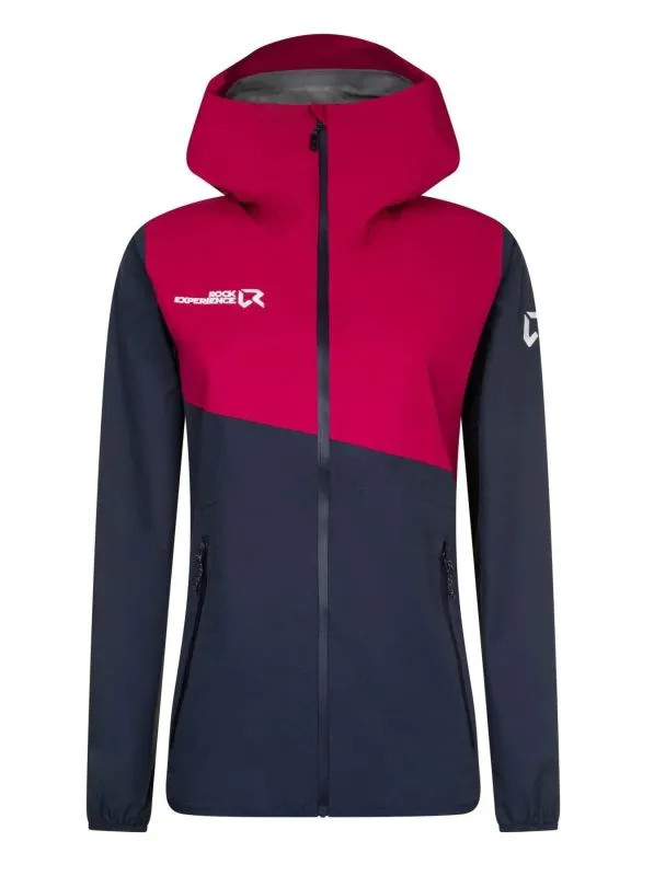 ROCK EXPERIENCE GREAT ROOF HOODIE WOMAN JACKET Blue Night/Cherry Jubilee giacca impermeabile donna