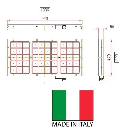 ROEHM ITALIA 542542 Piano magnetico elettro-permanenti a polo quadro 70 per fresatura, altezza 66mm 960x470mm, Forza totale 39.0