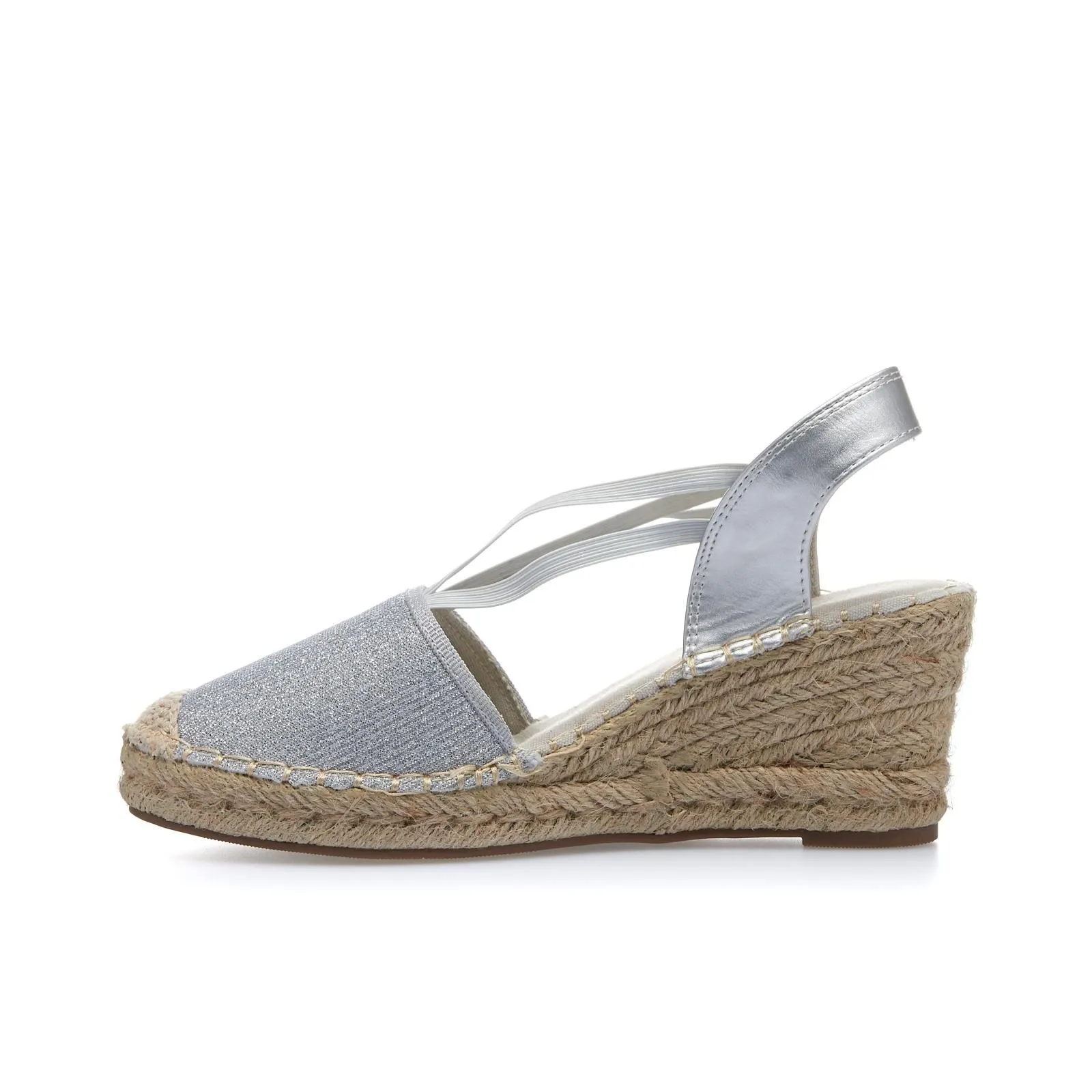 Sandali argento con zeppa in corda