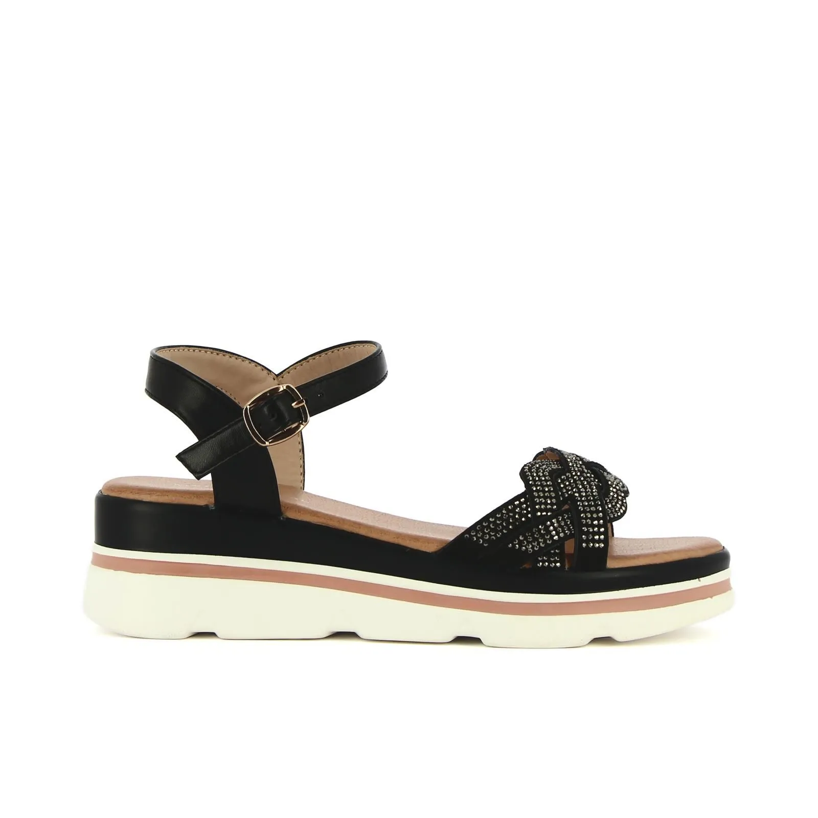 Sandali casual neri con zeppa e strass