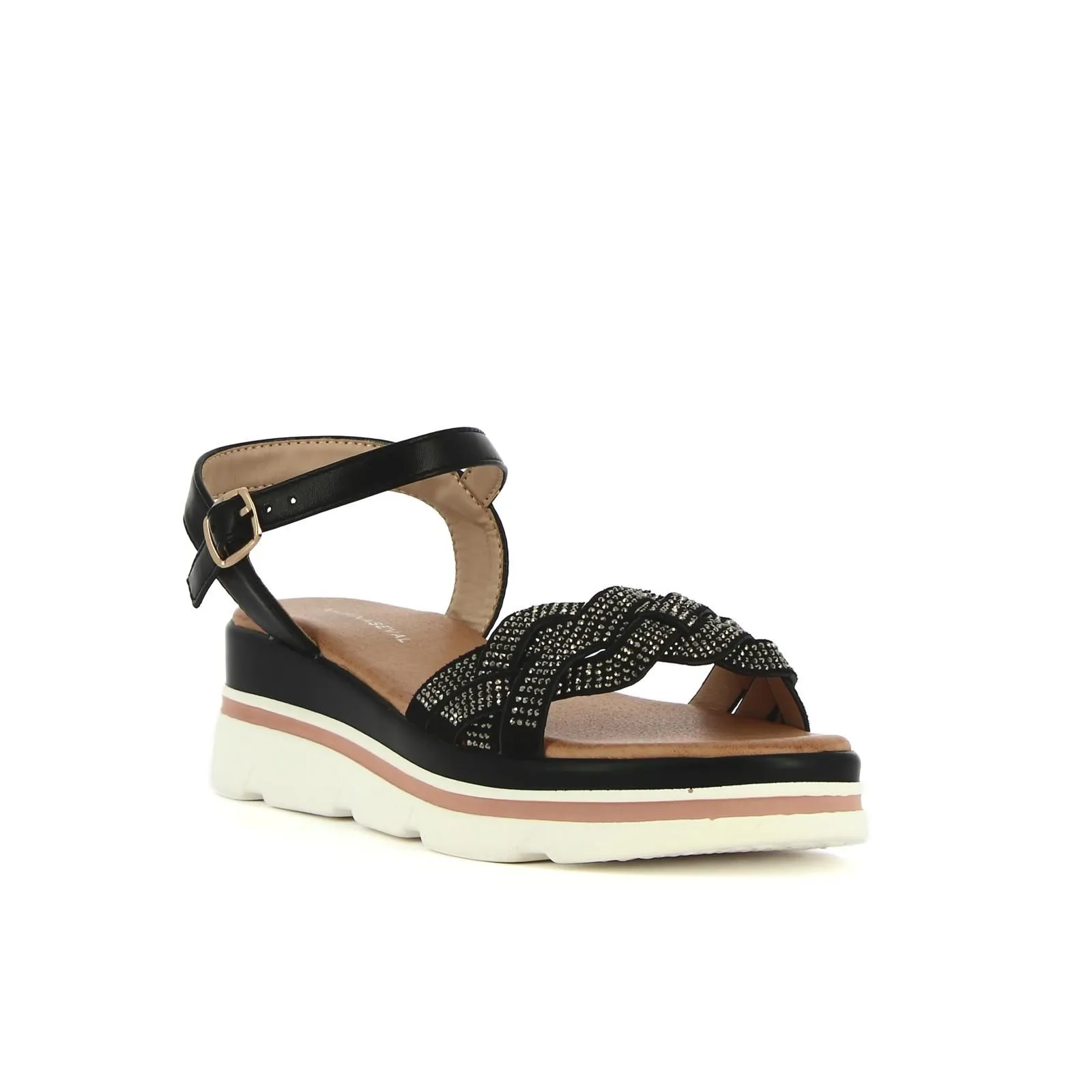 Sandali casual neri con zeppa e strass