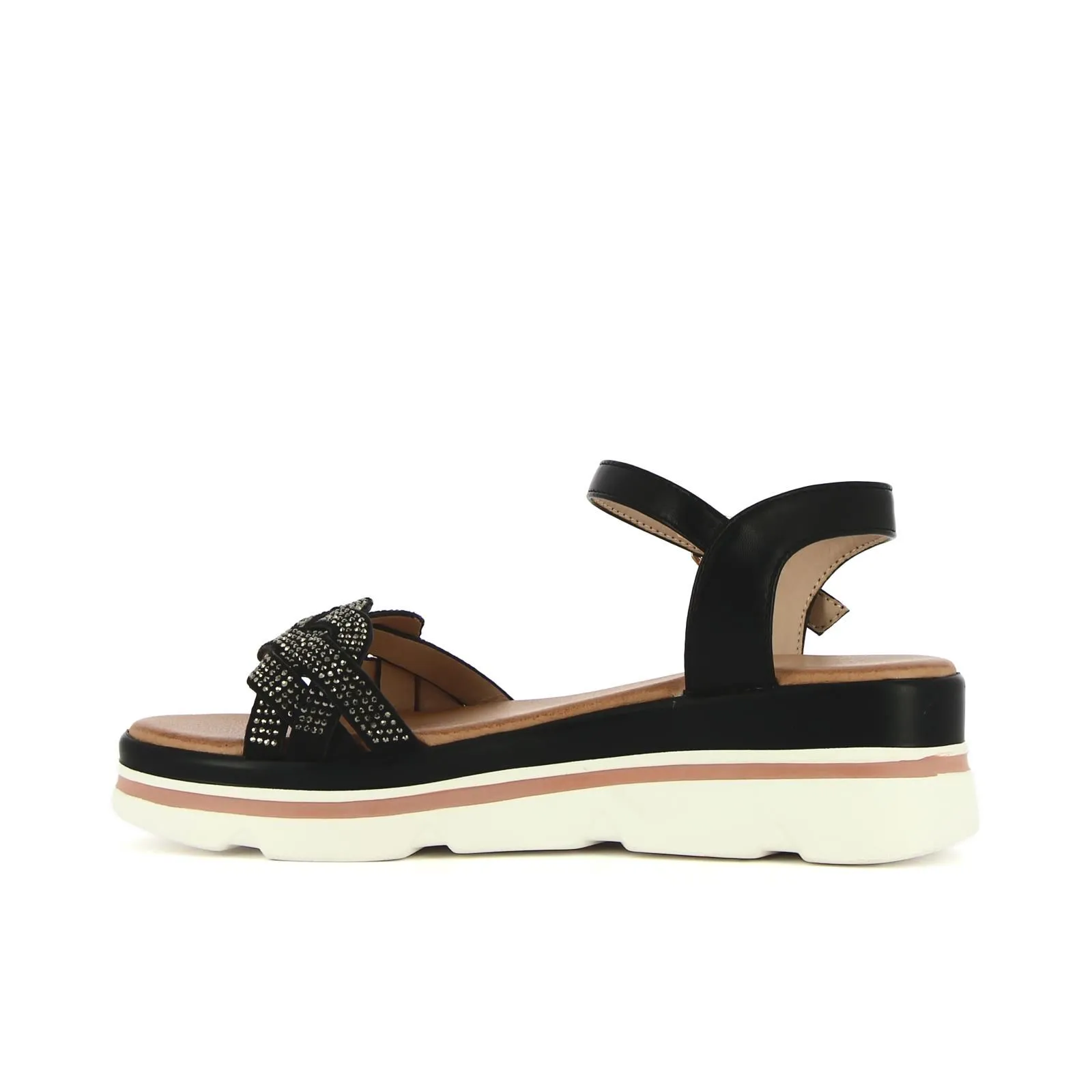 Sandali casual neri con zeppa e strass
