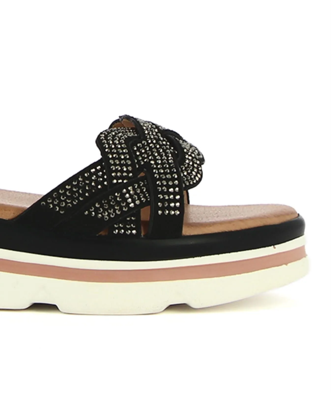 Sandali casual neri con zeppa e strass