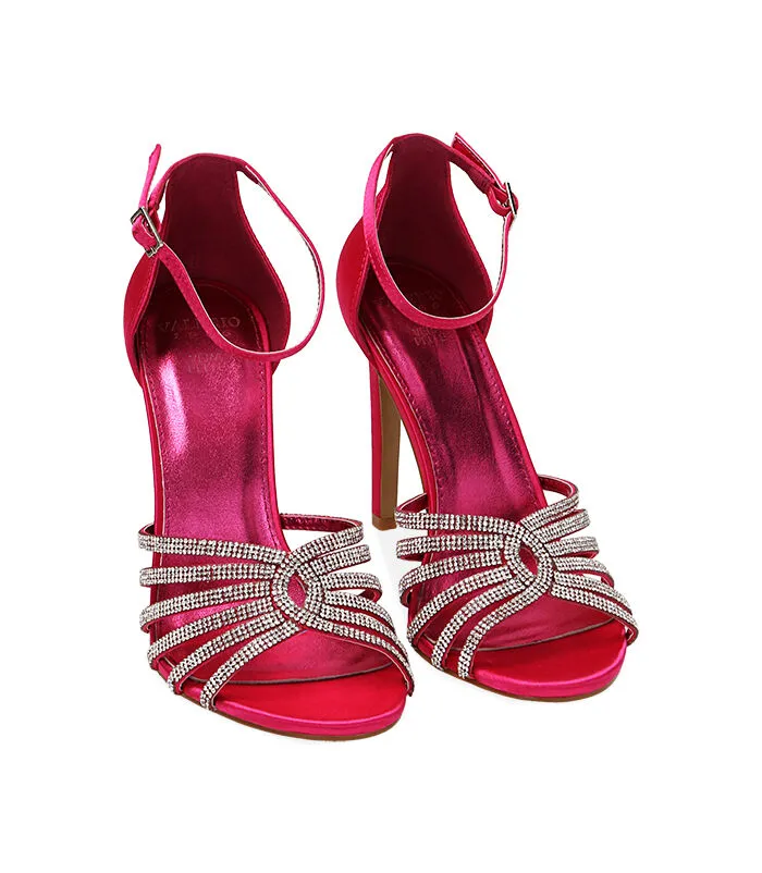 Sandali fragola in raso, tacco 10,5 cm