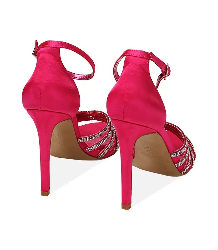 Sandali fragola in raso, tacco 10,5 cm