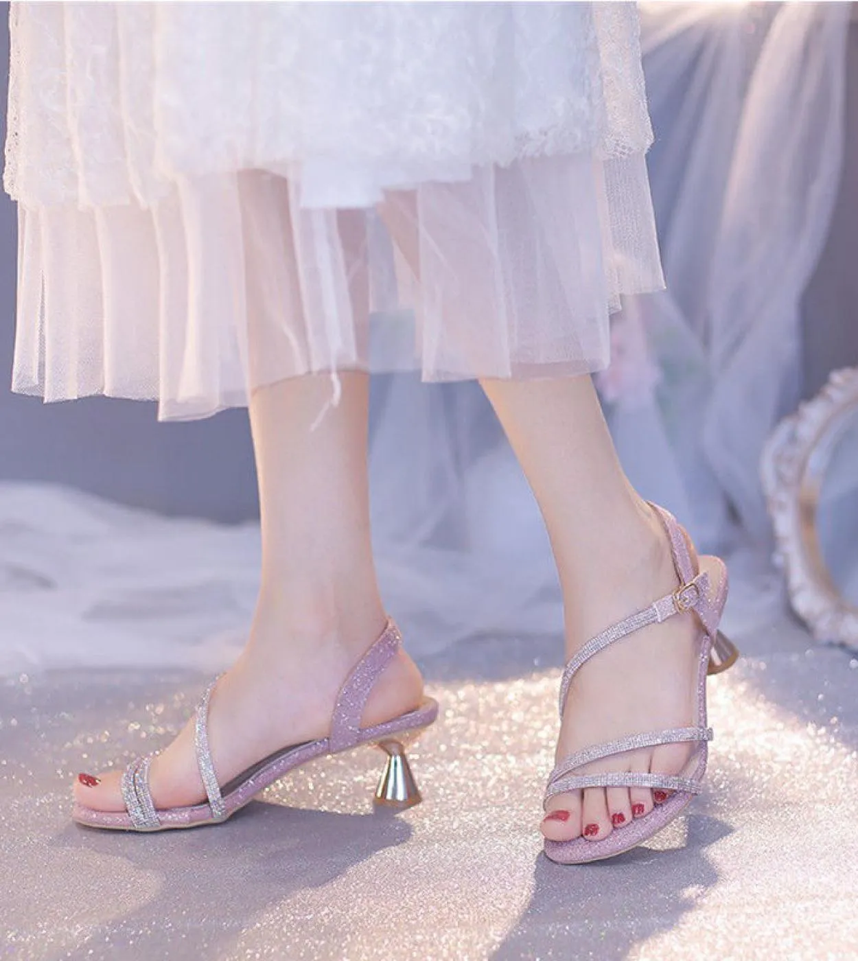 Sandali gladiatore da donna di lusso per feste Estate 2022 Scarpa con tacco strass per scarpe da donna Scarpe da donna con zeppa