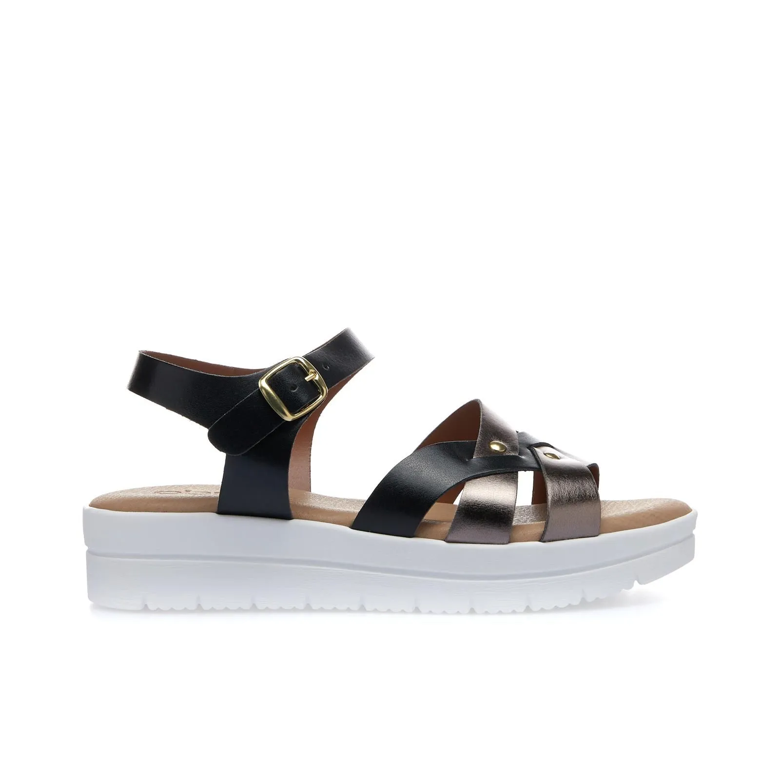 Sandali neri con suola platform e dettaglio laminato