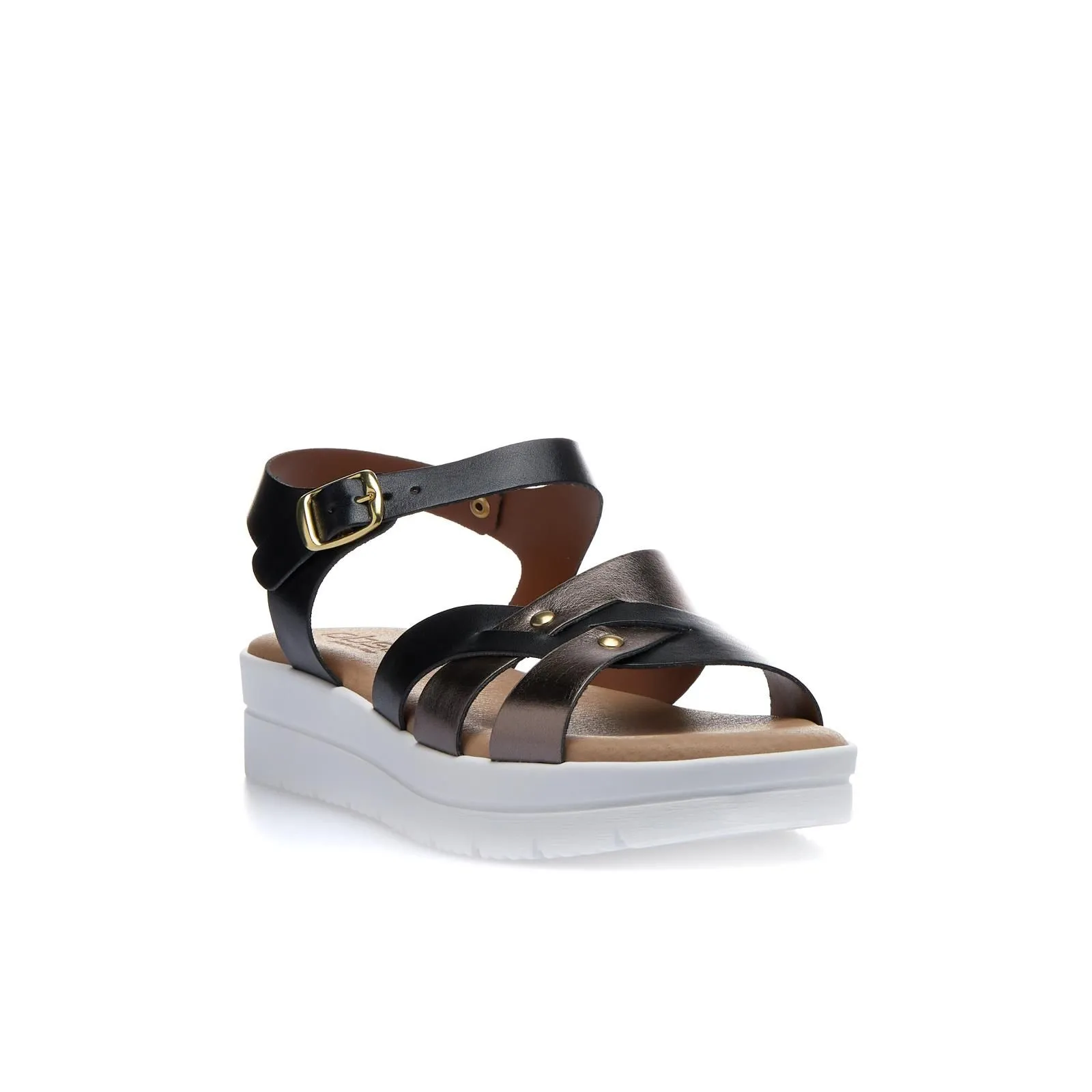 Sandali neri con suola platform e dettaglio laminato