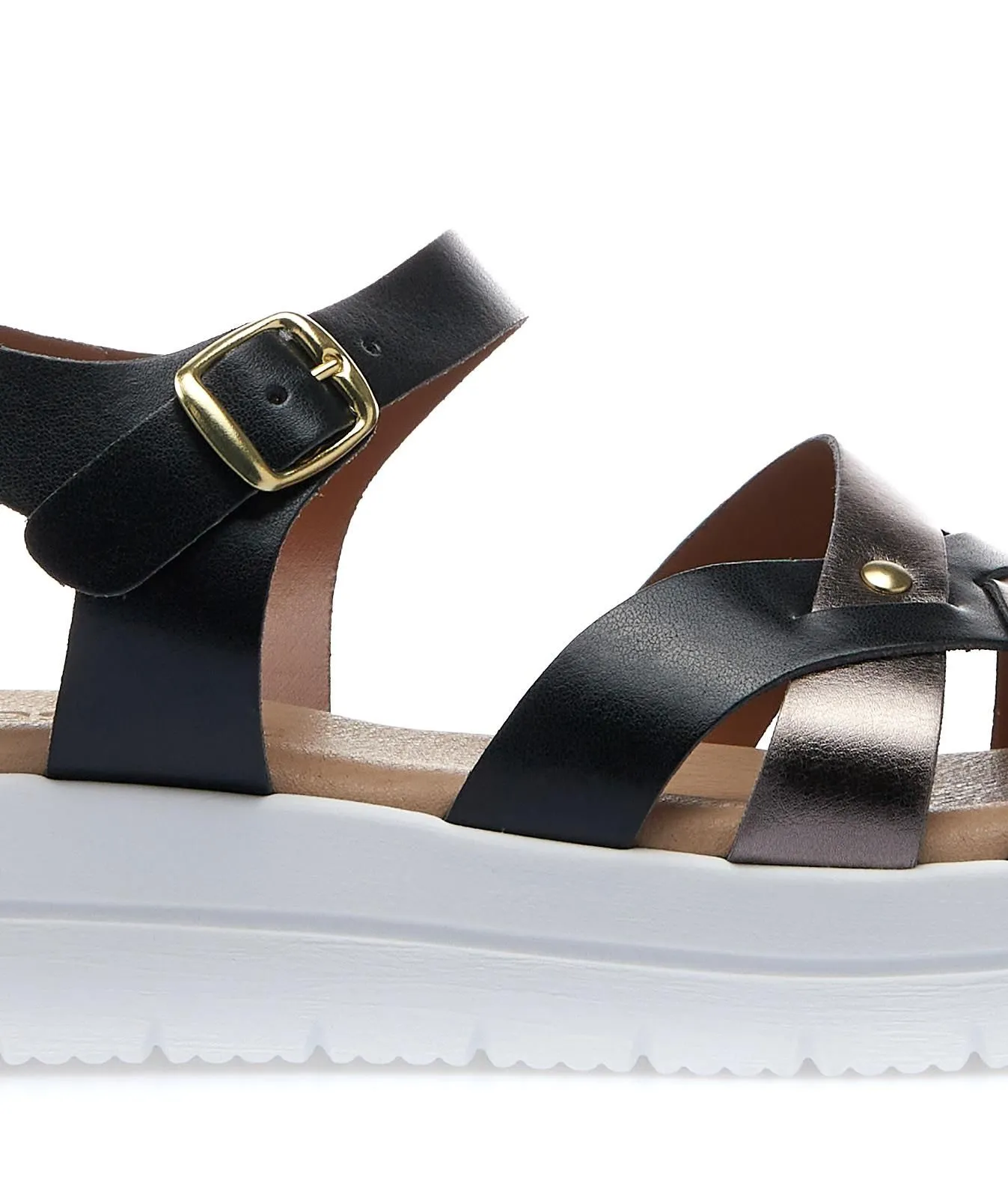 Sandali neri con suola platform e dettaglio laminato