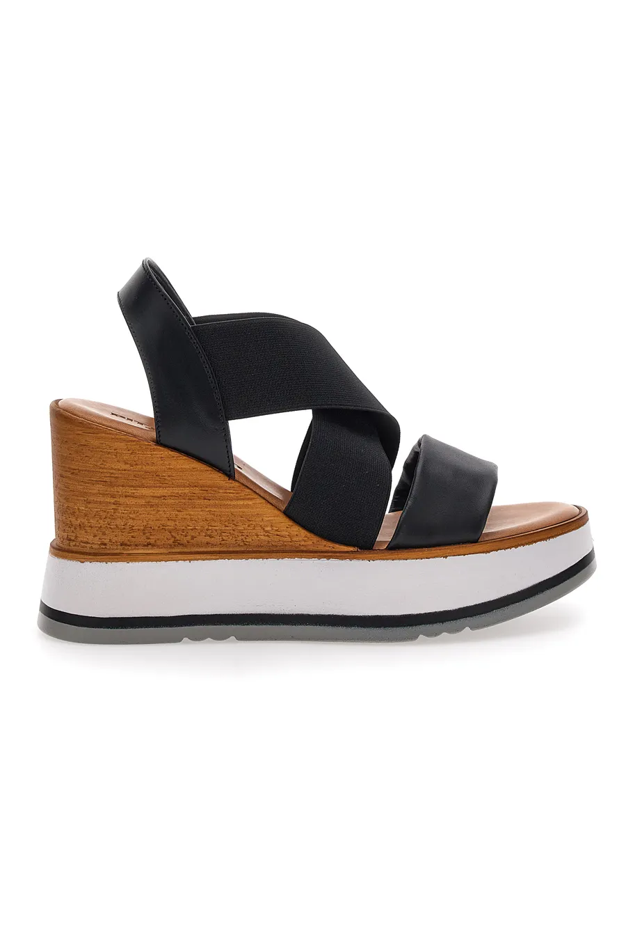 Sandali Neri Con Zeppa Color Legno Pittarello 24953