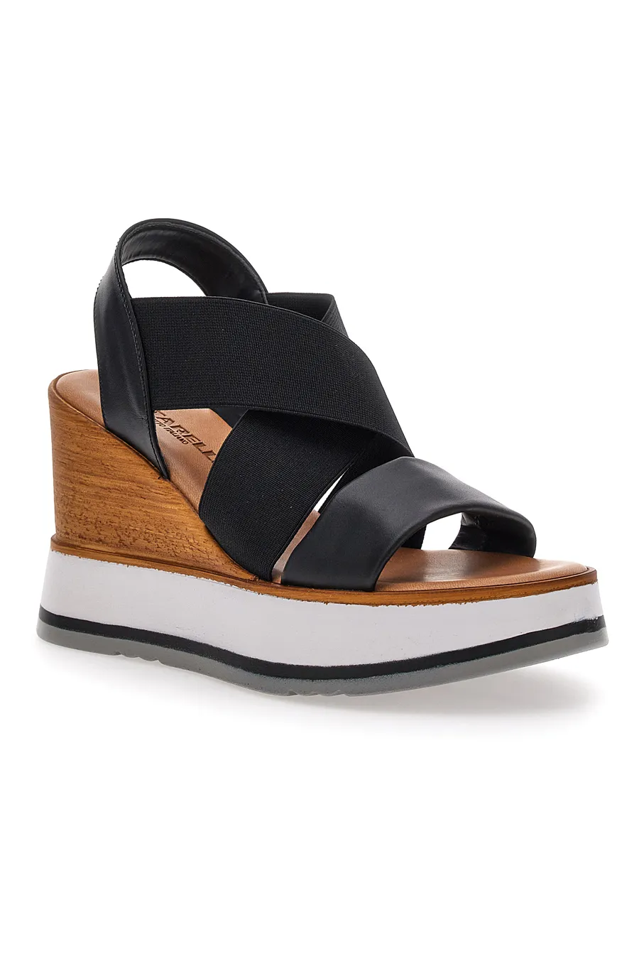 Sandali Neri Con Zeppa Color Legno Pittarello 24953