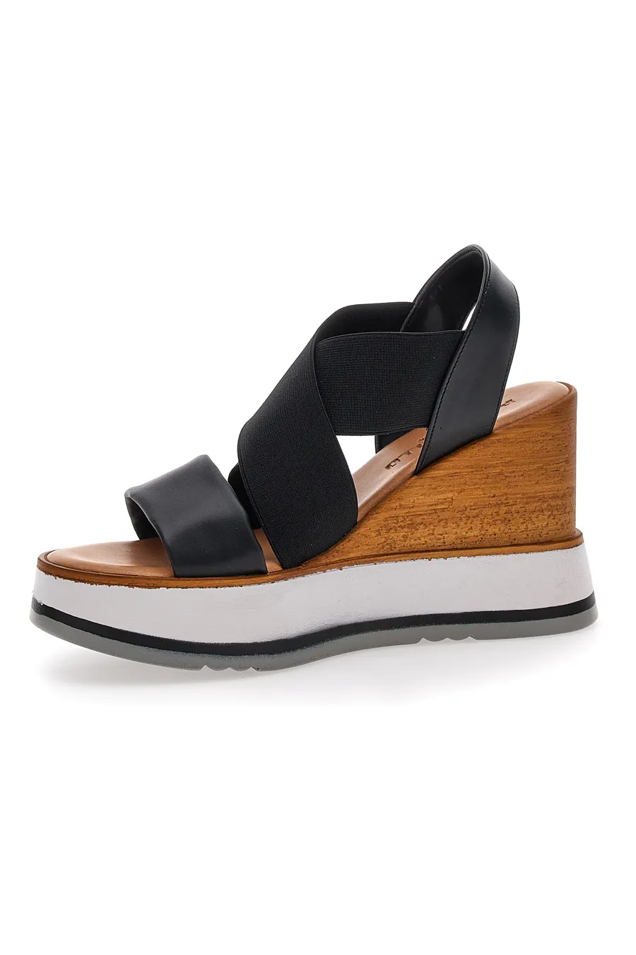 Sandali Neri Con Zeppa Color Legno Pittarello 24953