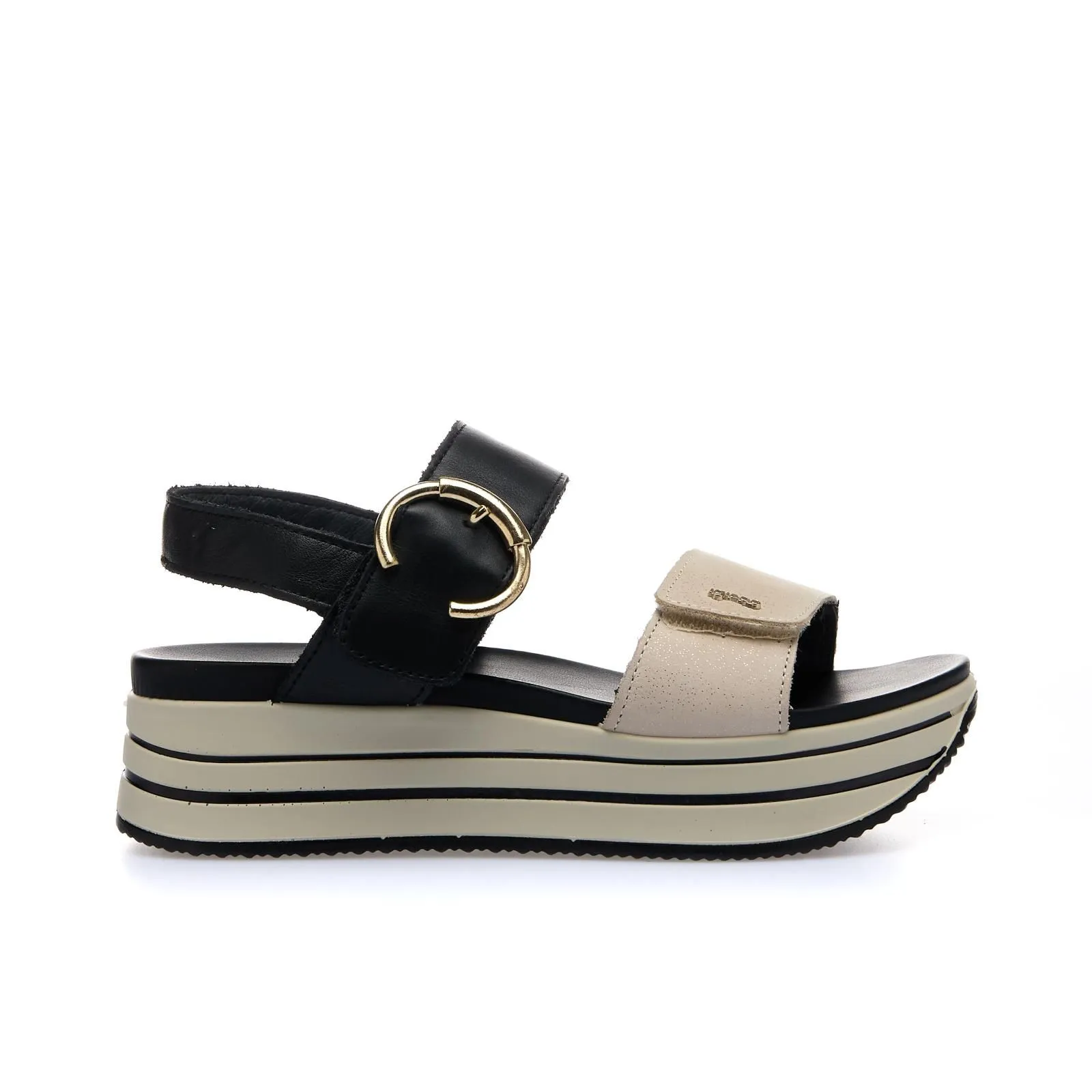 Sandali neri in pelle con suola platform e velcro