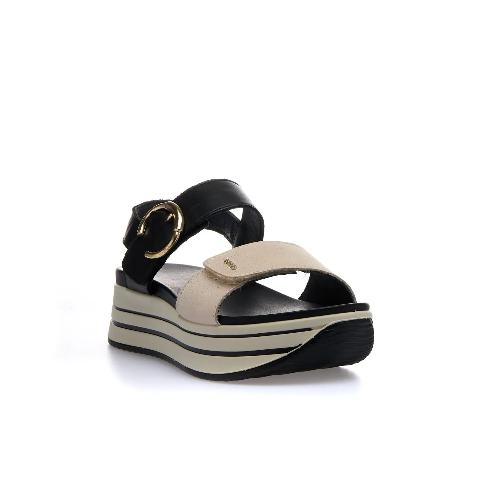 Sandali neri in pelle con suola platform e velcro