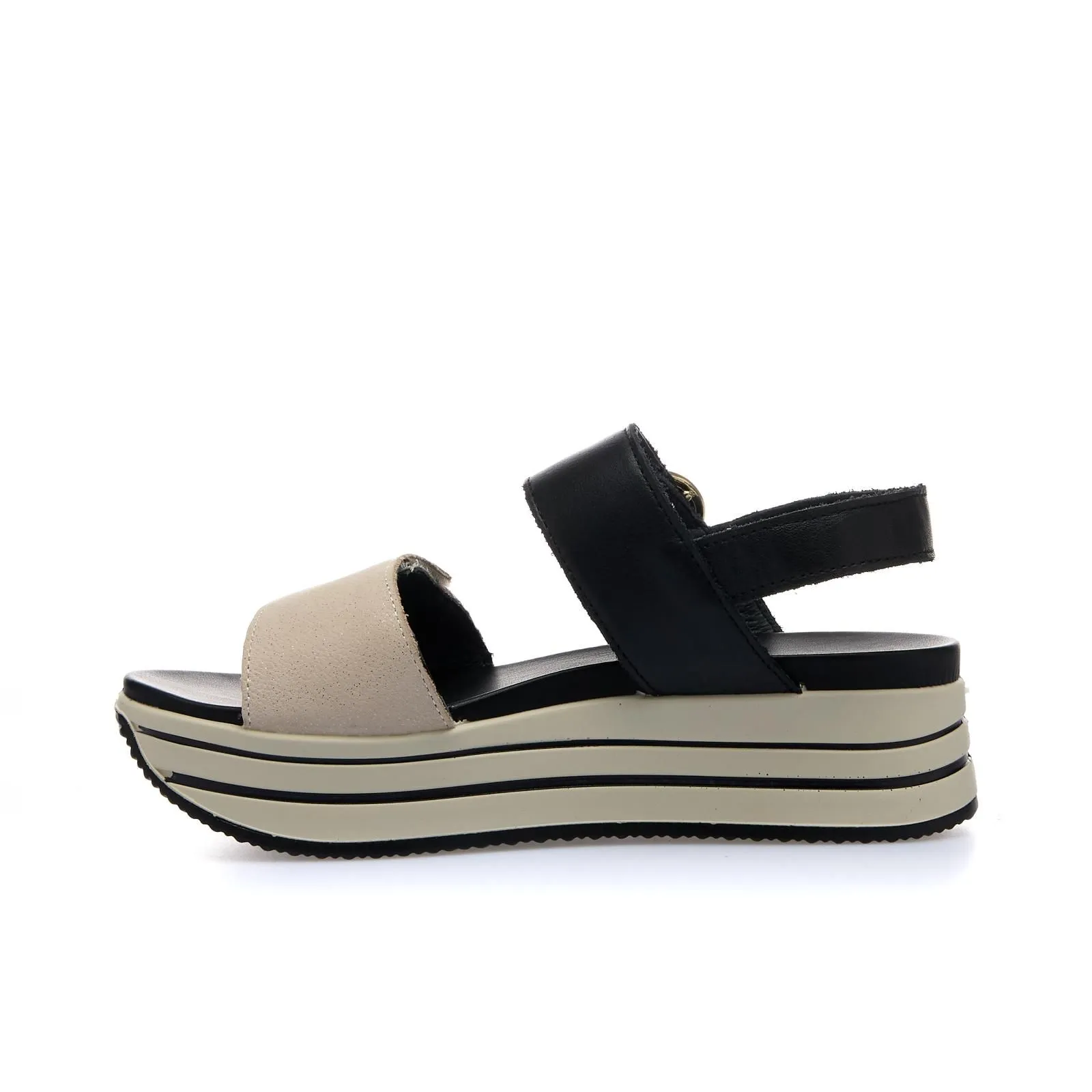 Sandali neri in pelle con suola platform e velcro