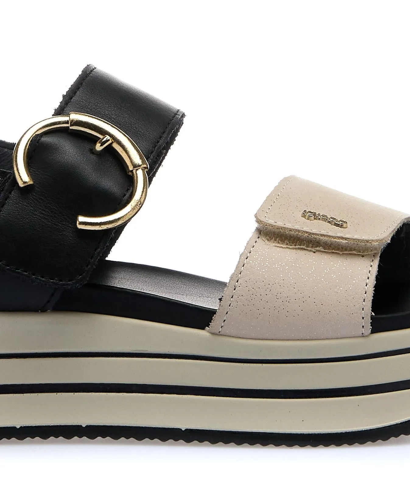 Sandali neri in pelle con suola platform e velcro