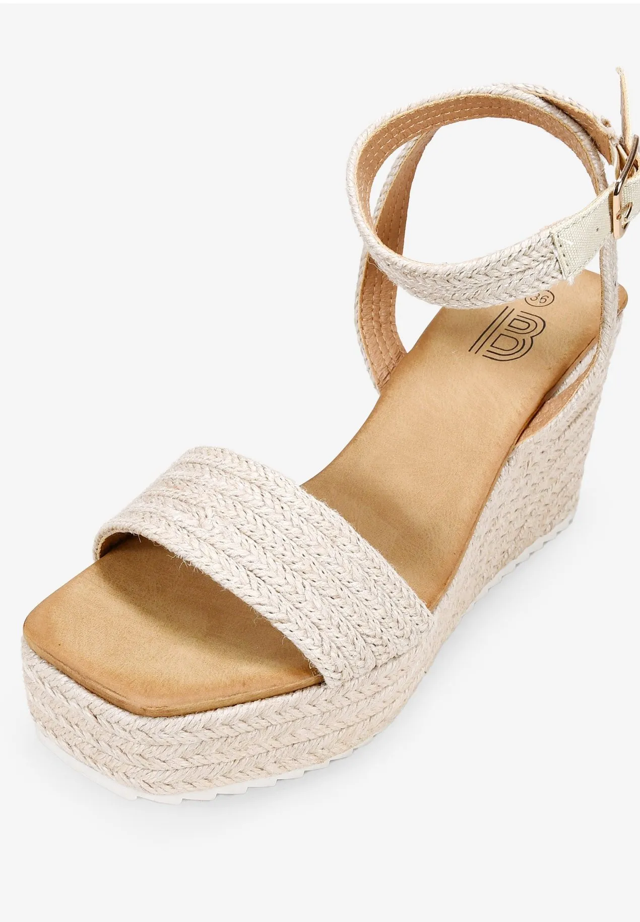 SANDALIAS DE ESPARTO BEIGE CON CUÑA - Sandali con zeppa
