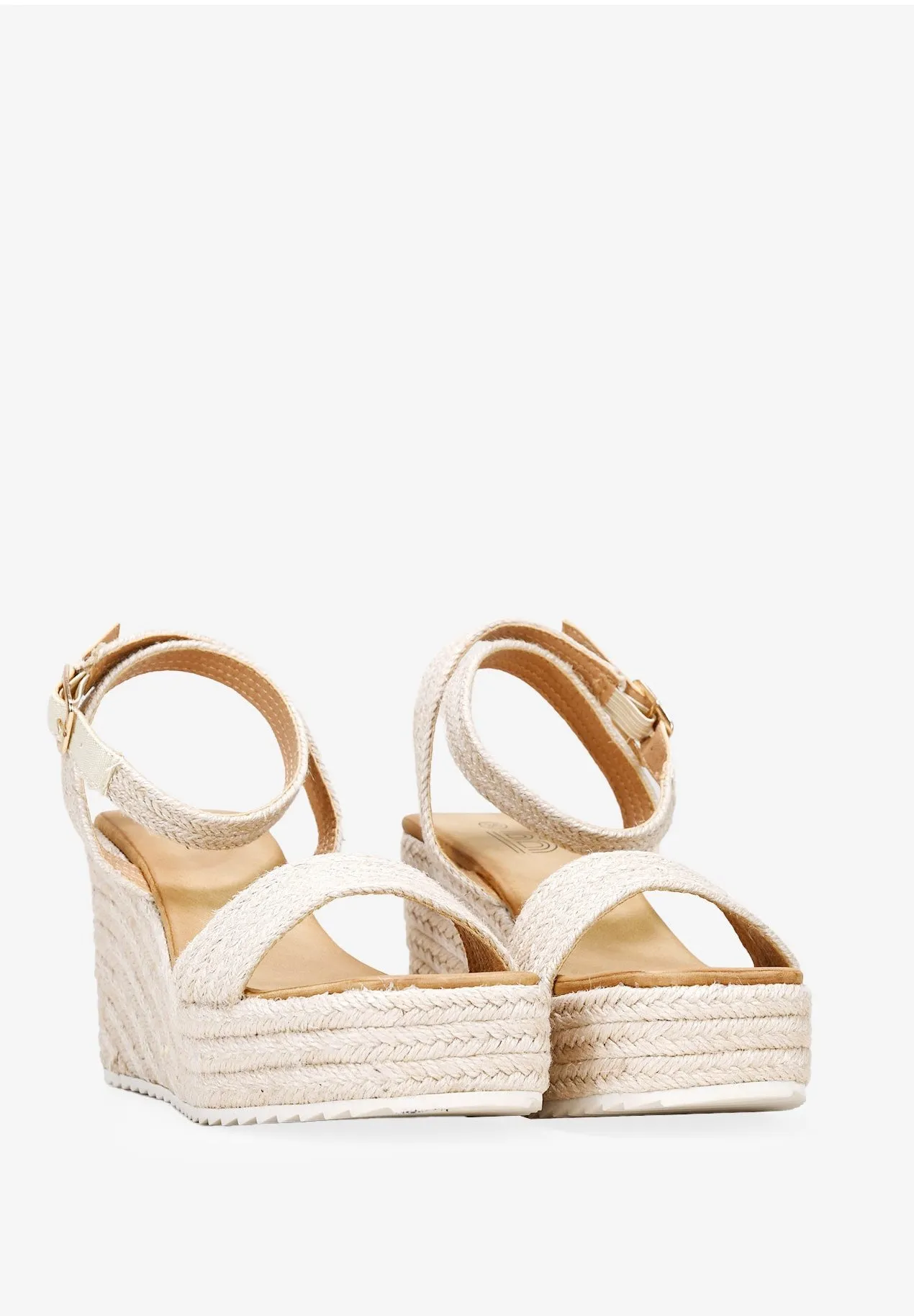SANDALIAS DE ESPARTO BEIGE CON CUÑA - Sandali con zeppa