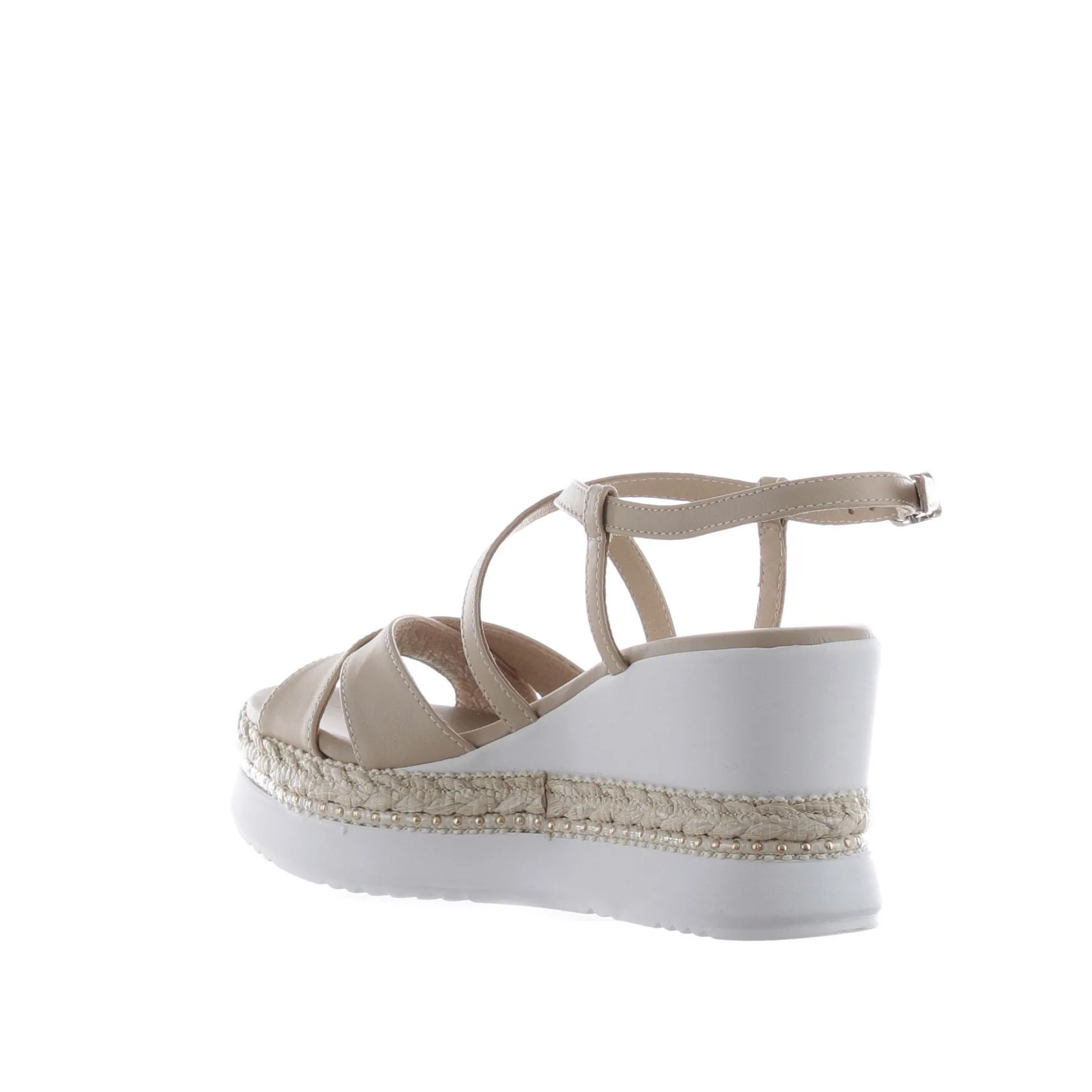 Sandalo in pelle con zeppa con dettaglio in raffia