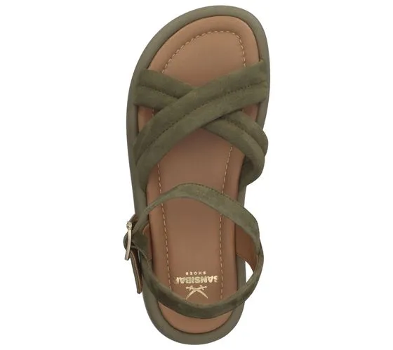 SANSIBAR scarpe da donna in vera pelle sandalo estivo dal look etnico 1096240 verde