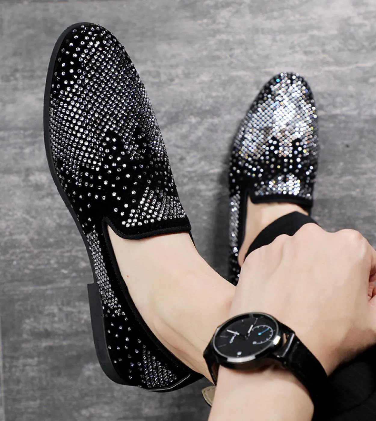 Scarpe da festa da uomo alla moda Gregge traspirante Casual Mocassini da marea da uomo Bling strass Nightclub Designer Zapatos