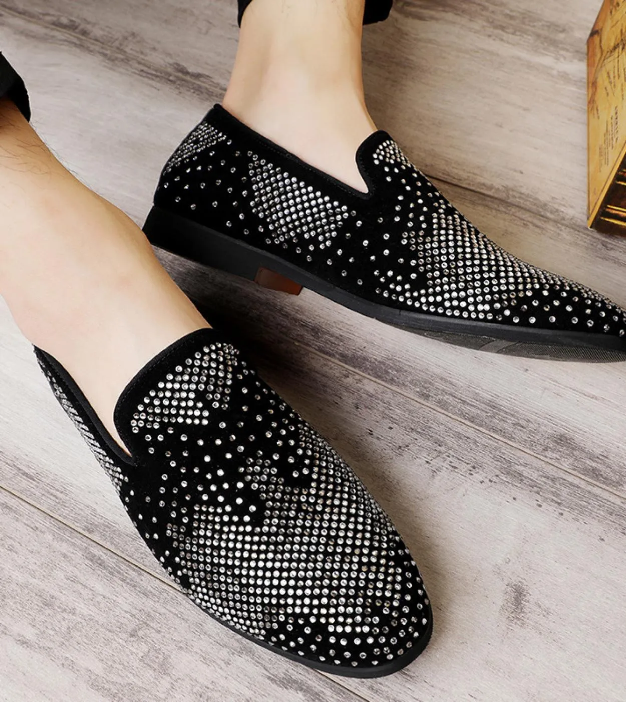 Scarpe da festa da uomo alla moda Gregge traspirante Casual Mocassini da marea da uomo Bling strass Nightclub Designer Zapatos