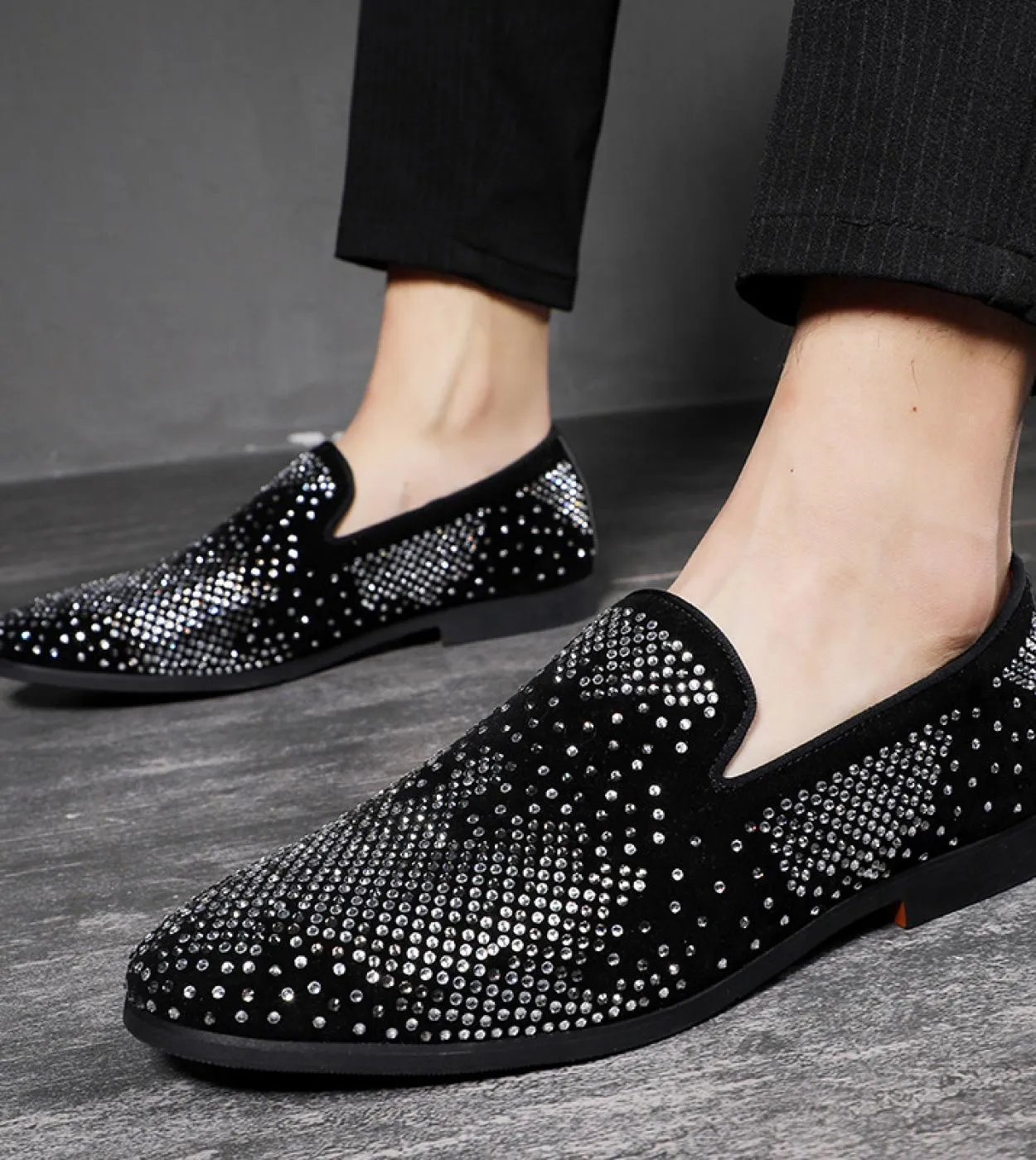Scarpe da festa da uomo alla moda Gregge traspirante Casual Mocassini da marea da uomo Bling strass Nightclub Designer Zapatos
