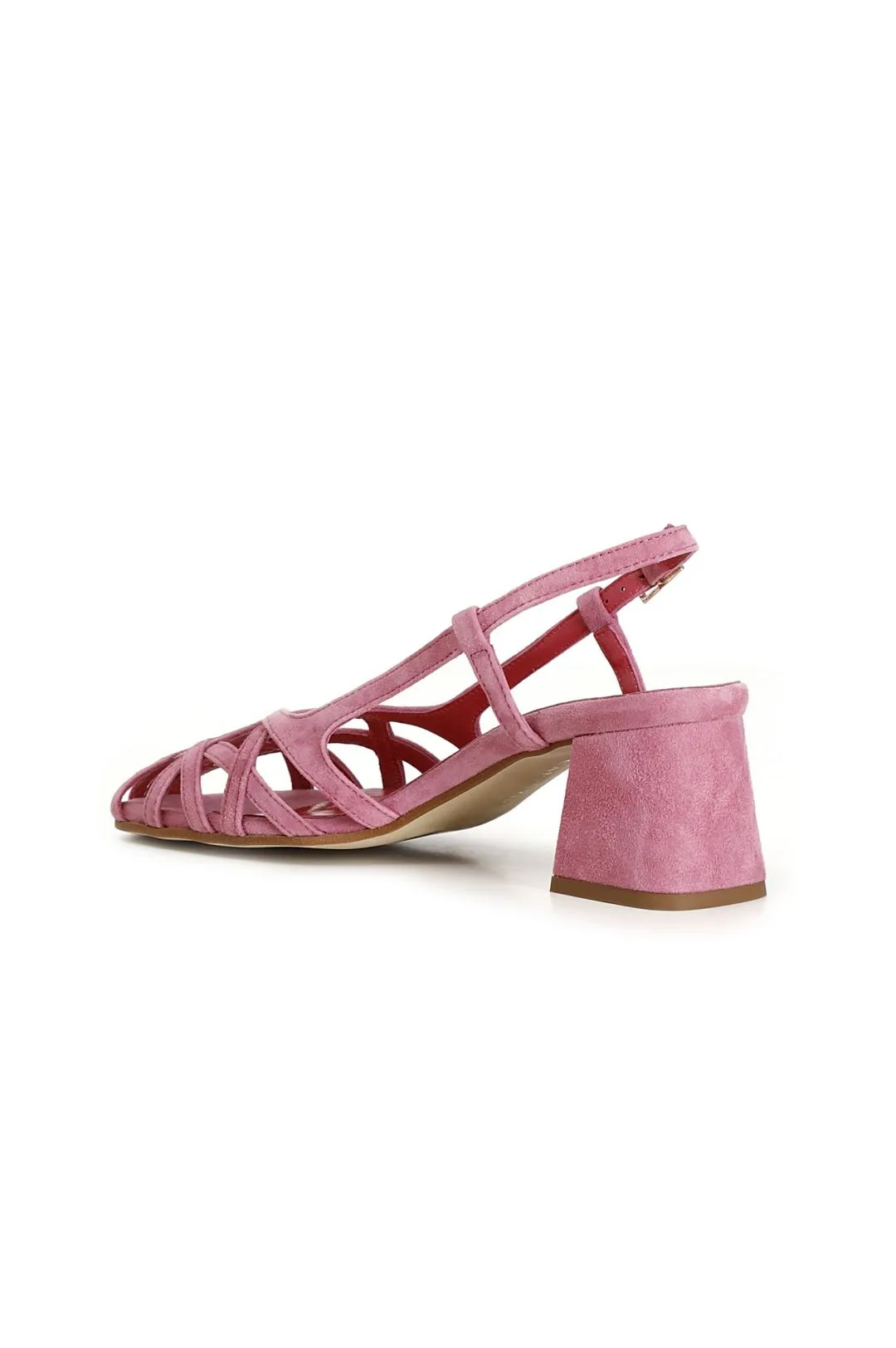 scarpe in suede realizzate in camoscio con gabbia asimmetrica intrecciata rosa
