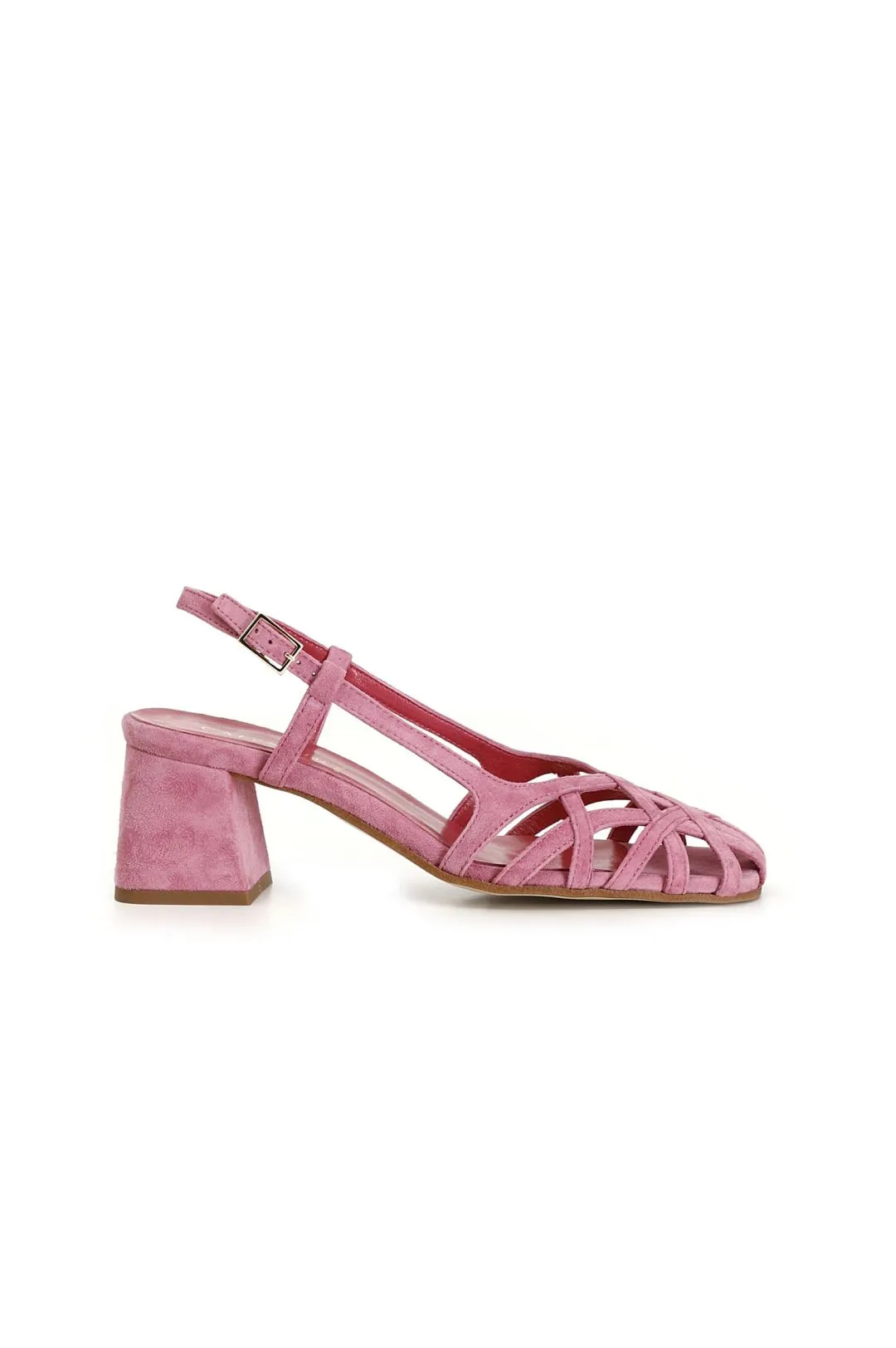 scarpe in suede realizzate in camoscio con gabbia asimmetrica intrecciata rosa