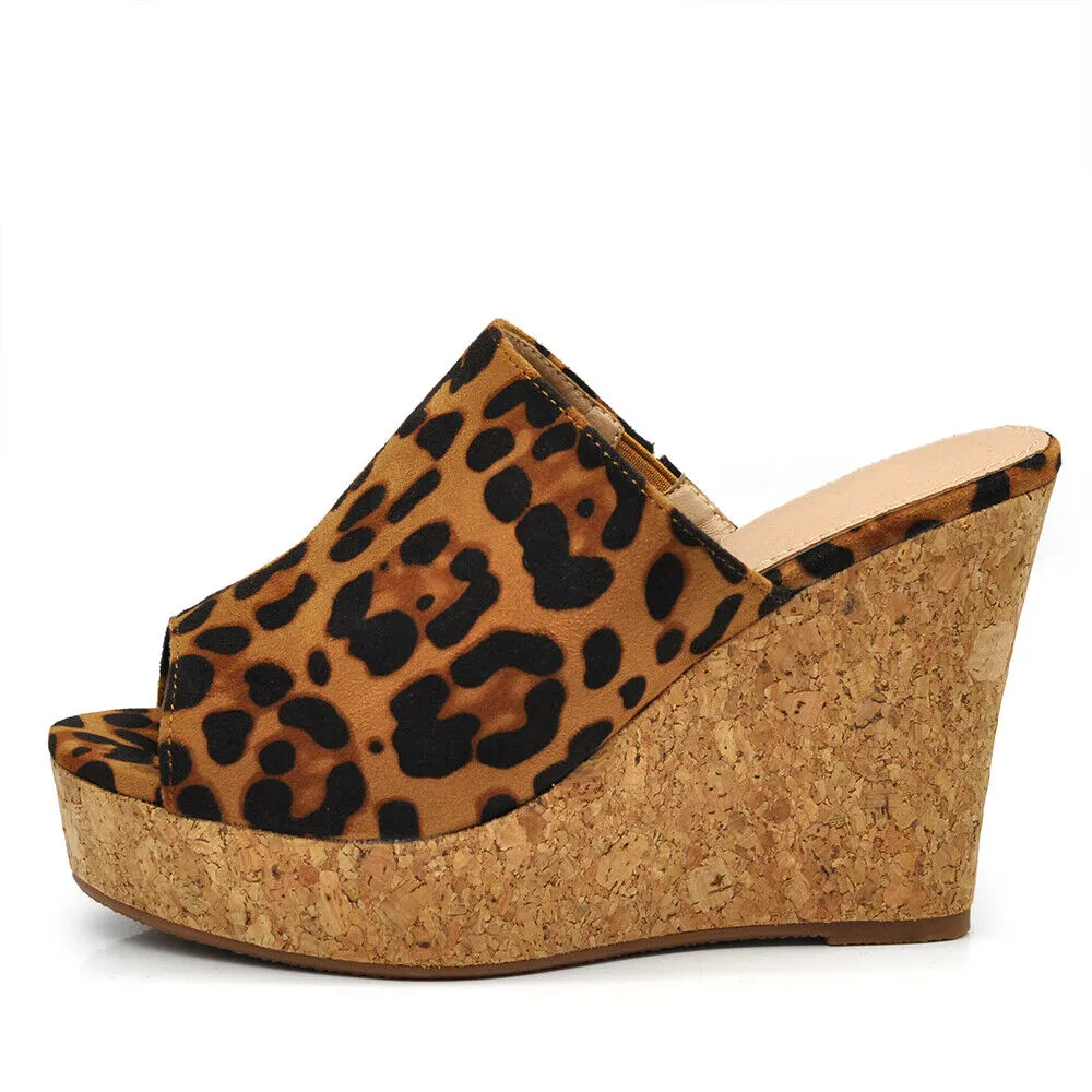 Scarpe Sandali Ciabatte Zoccoli Da Donna Con Zeppa Alta Simil Sughero M627