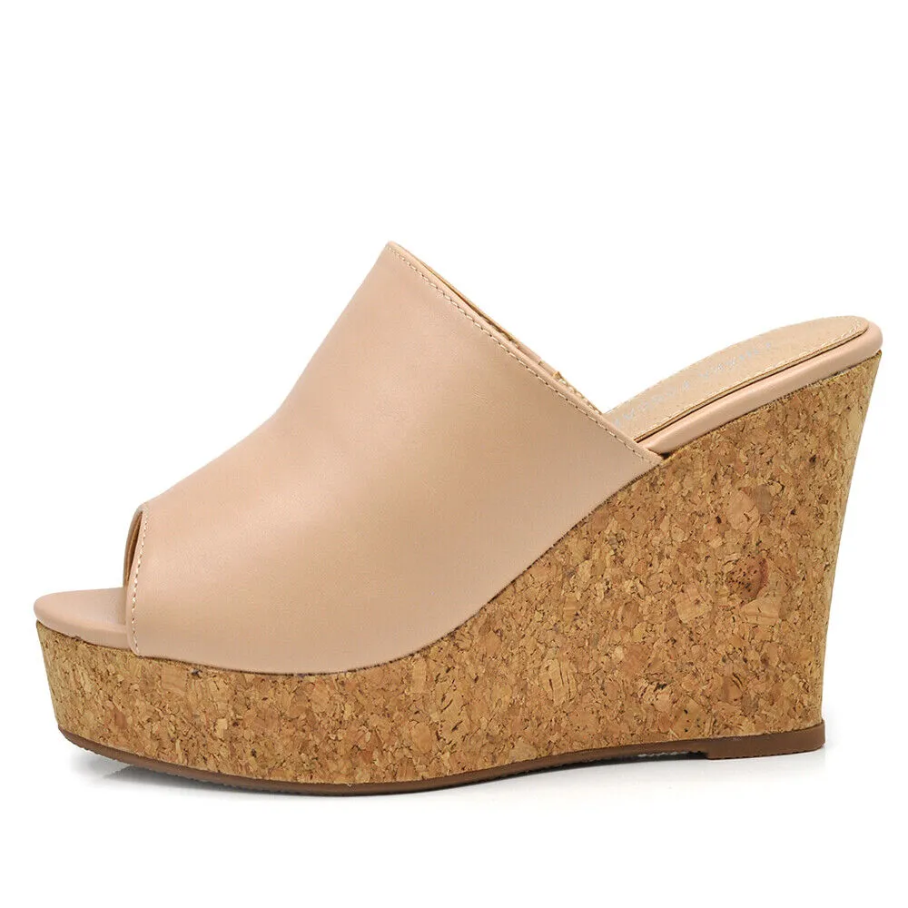 Scarpe Sandali Ciabatte Zoccoli Da Donna Con Zeppa Alta Simil Sughero M627