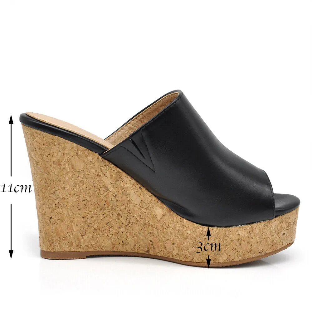 Scarpe Sandali Ciabatte Zoccoli Da Donna Con Zeppa Alta Simil Sughero M627