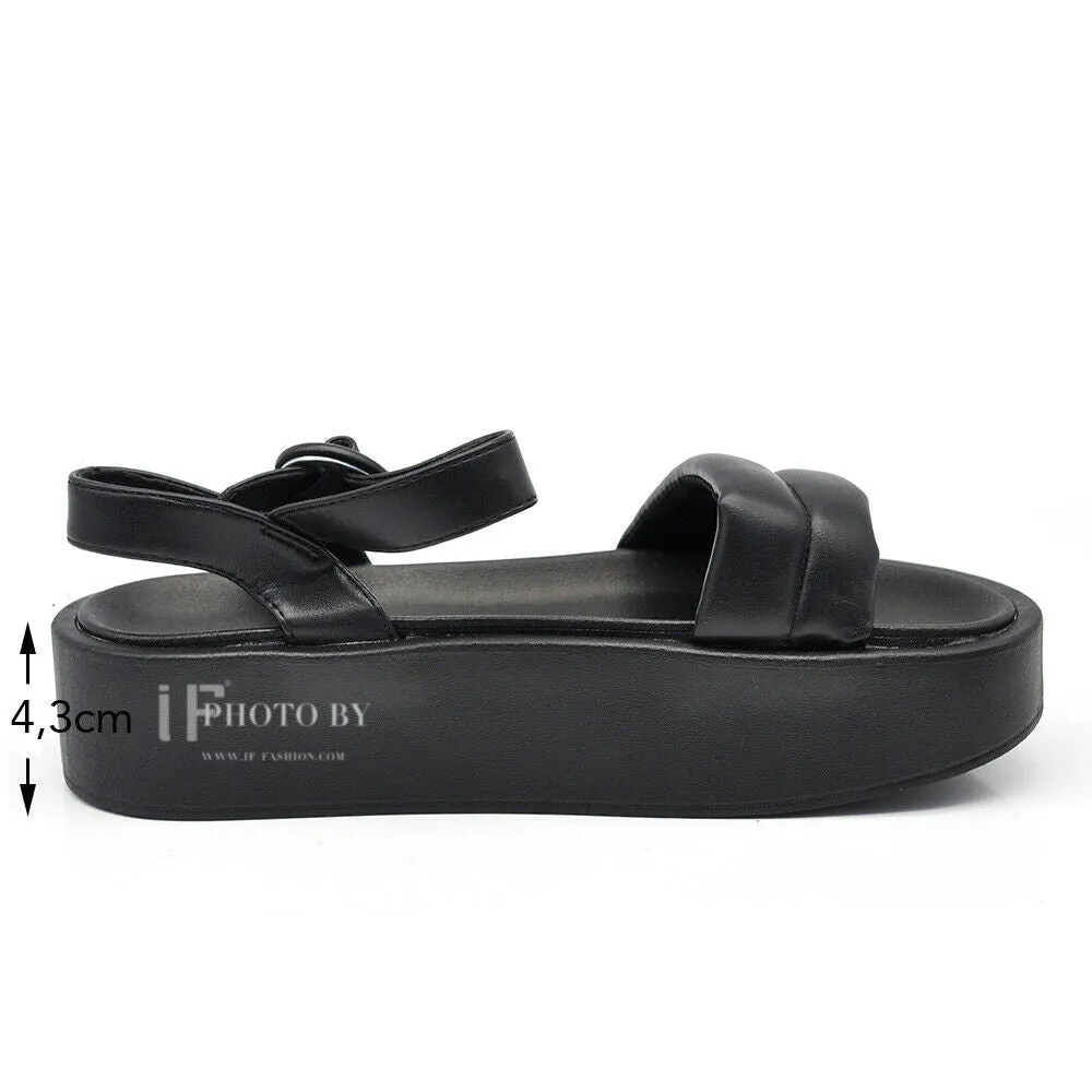 Scarpe Sandali Da Donna Con Platform Zeppa Fascia Comodi 2257 nero