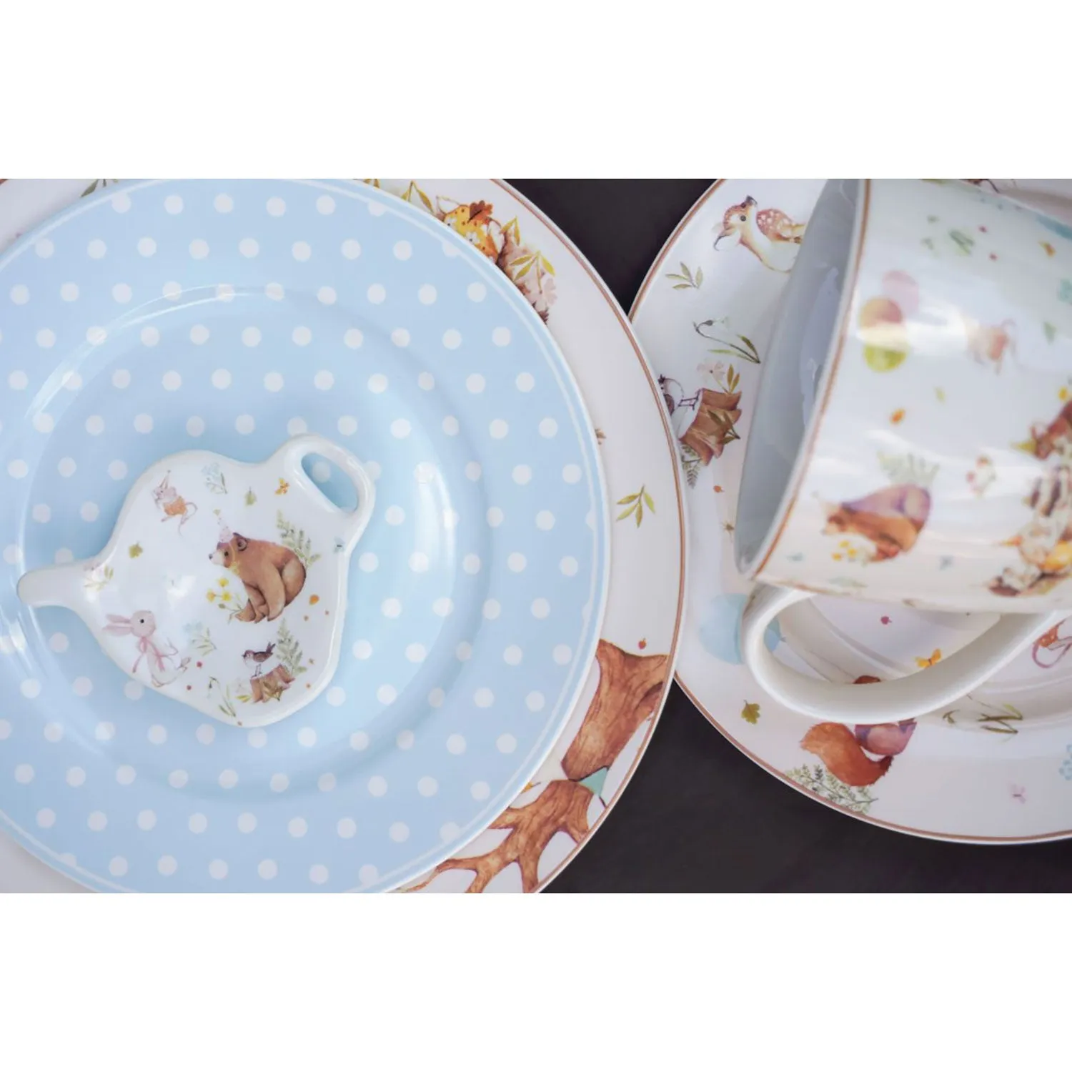 Servizio di piatti piani Isabelle Rose a pois Shabby chic in porcellana 6pz 5098