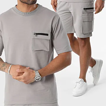 Set di maglietta tascabile e pantaloncini cargo di colore grigio