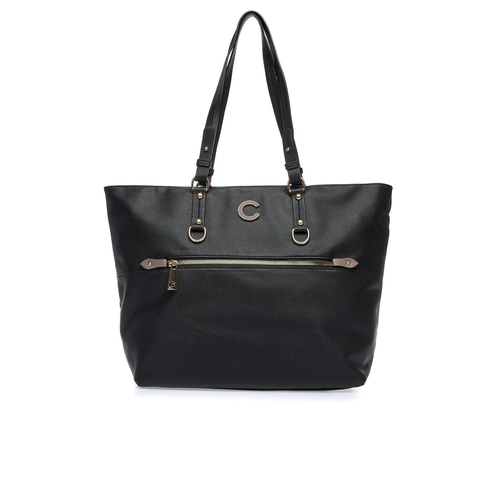 Shopper nera con zip esterna e logo