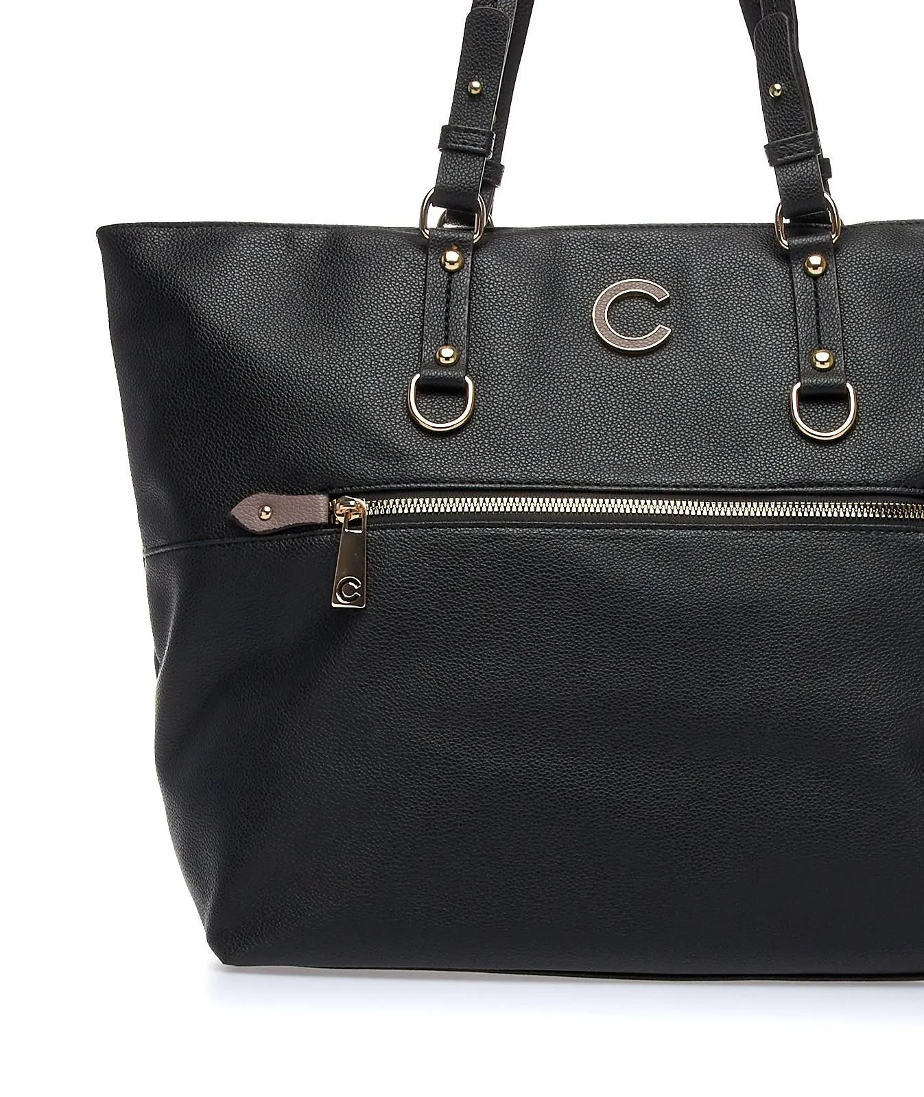 Shopper nera con zip esterna e logo