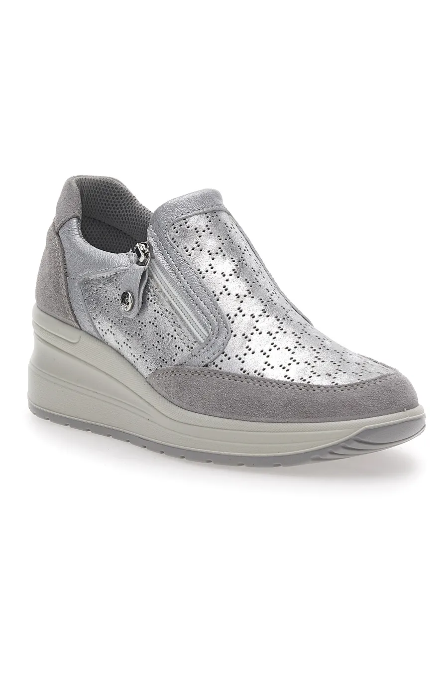Sneakers Argento In Pelle Con Zeppa IMac 555730