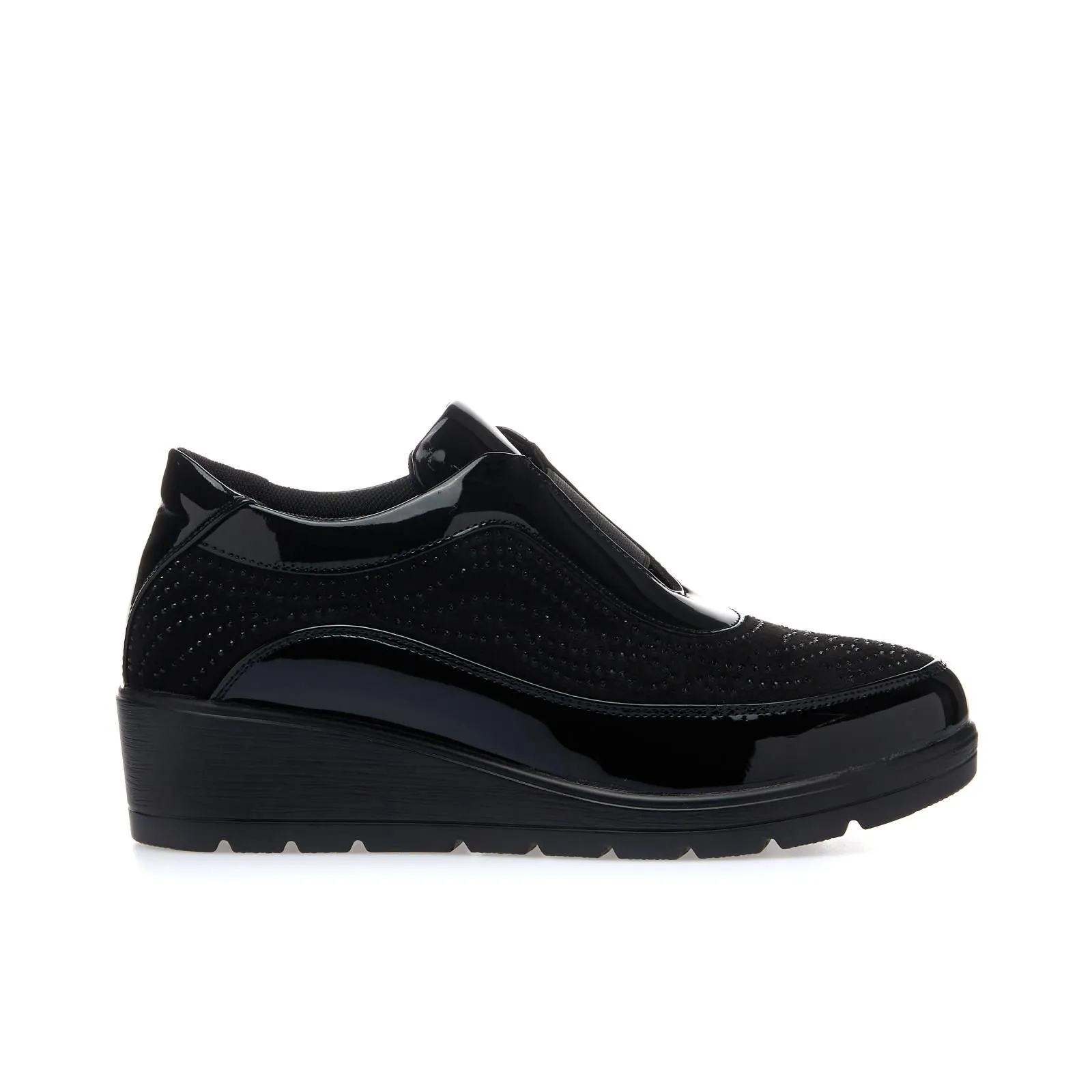 Sneakers comfort slip-on nere con strass