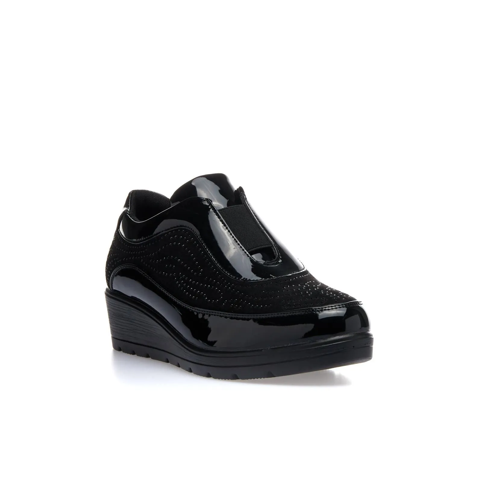 Sneakers comfort slip-on nere con strass